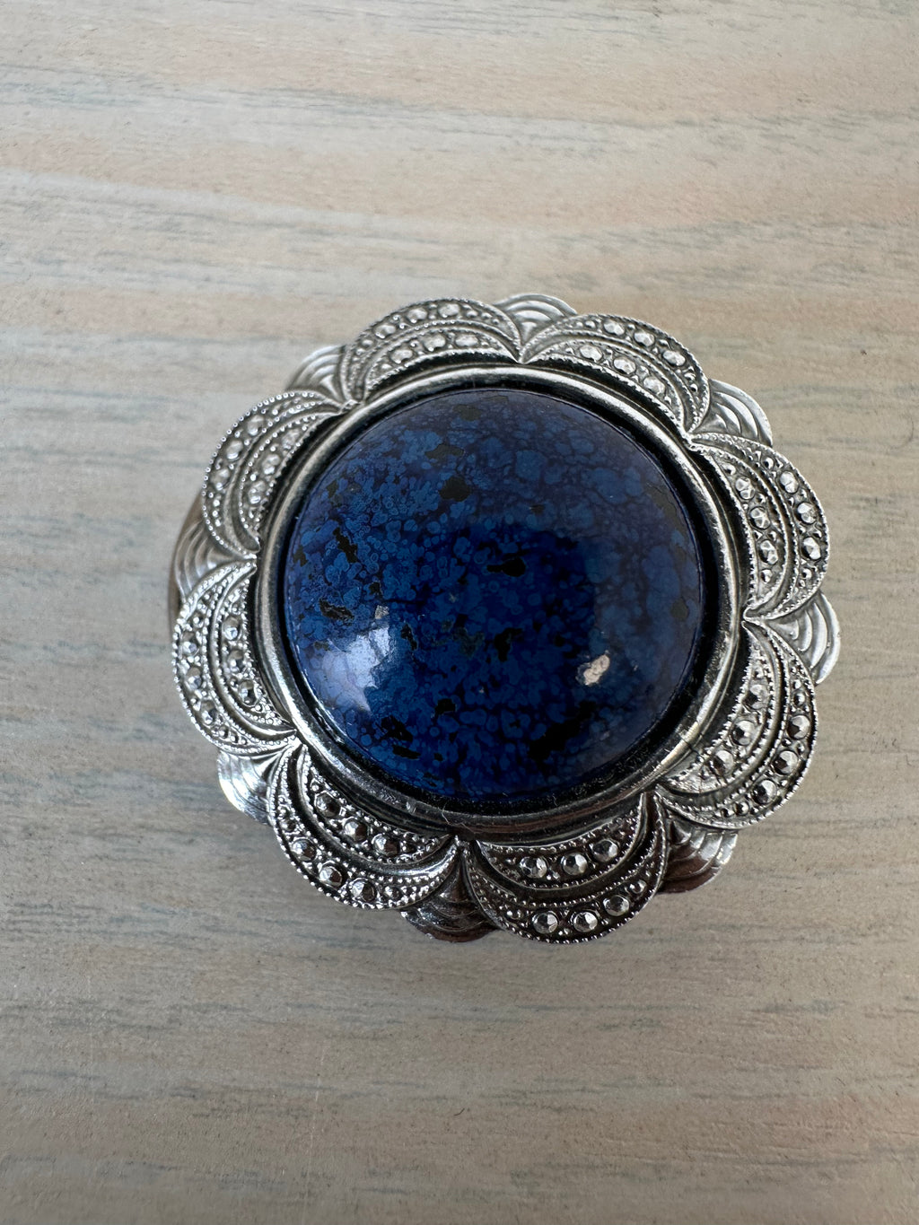 Vintage Silver Clip-On Earrings with Blue Lapis Cabochon, Very Good, 4cm