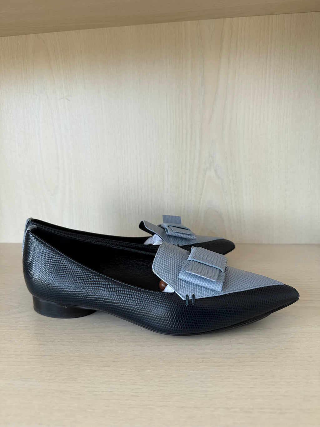 Erdem x Nicholas Kirkwood Bow Loafers | Blue | EU 37.5 | Leather | Very Good