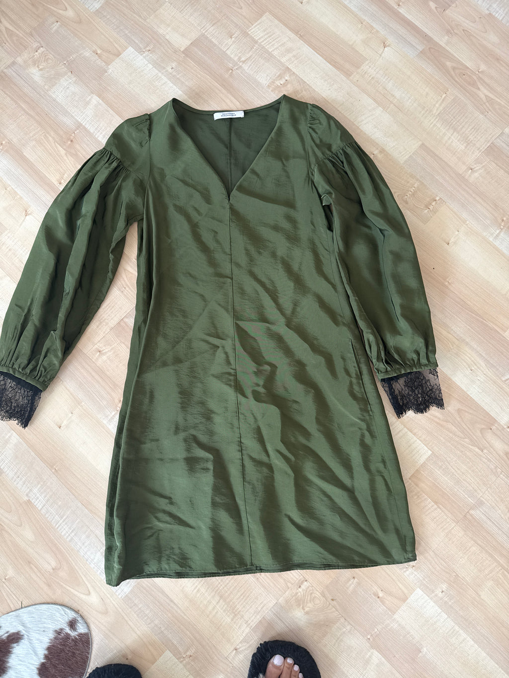Dorothee Schumacher Lace Cuff Dress Army Green Medium Cotton Sateen Very Good