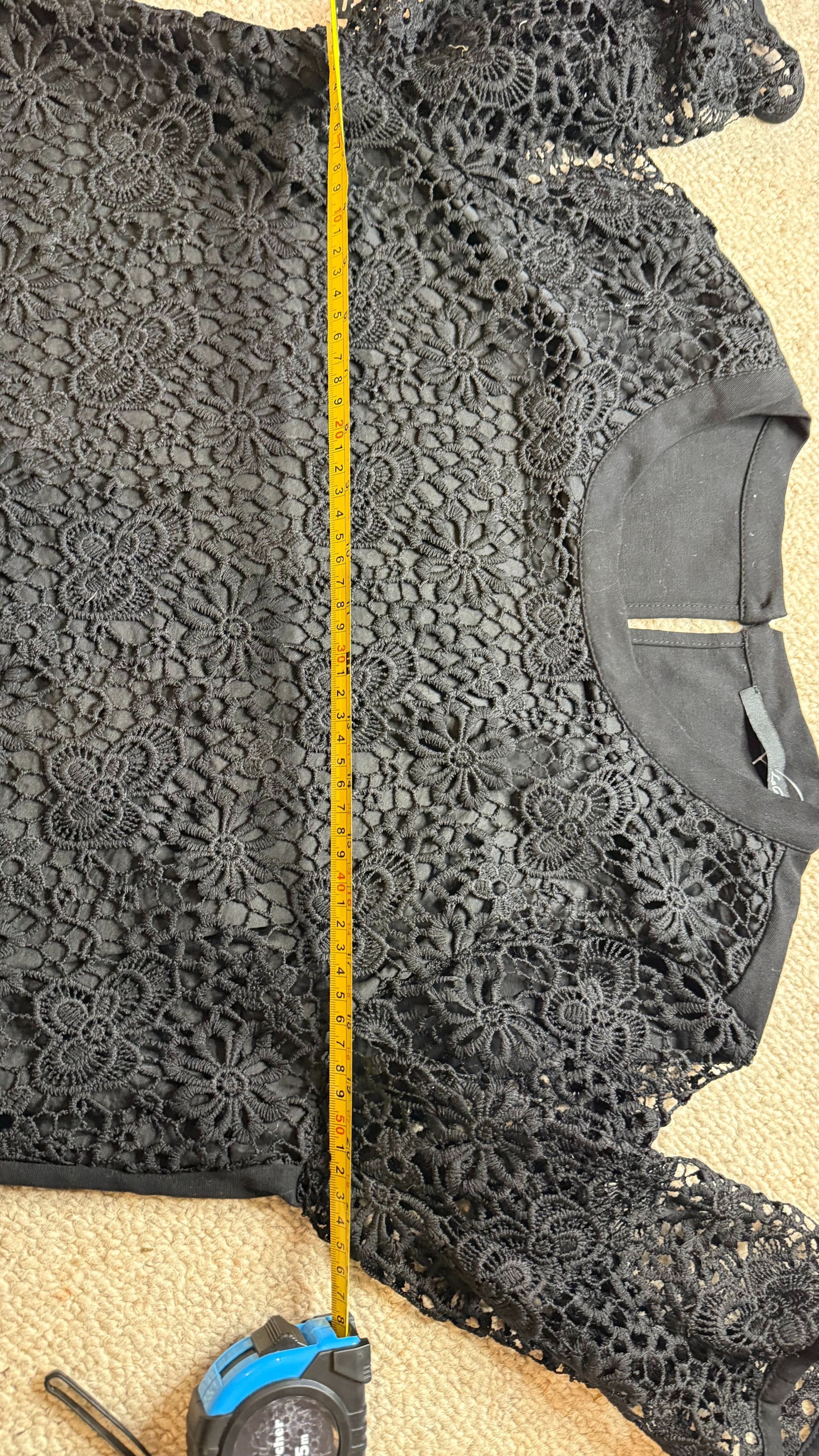 LeComte Black Crochet Lace Dress Size 44 – Like New