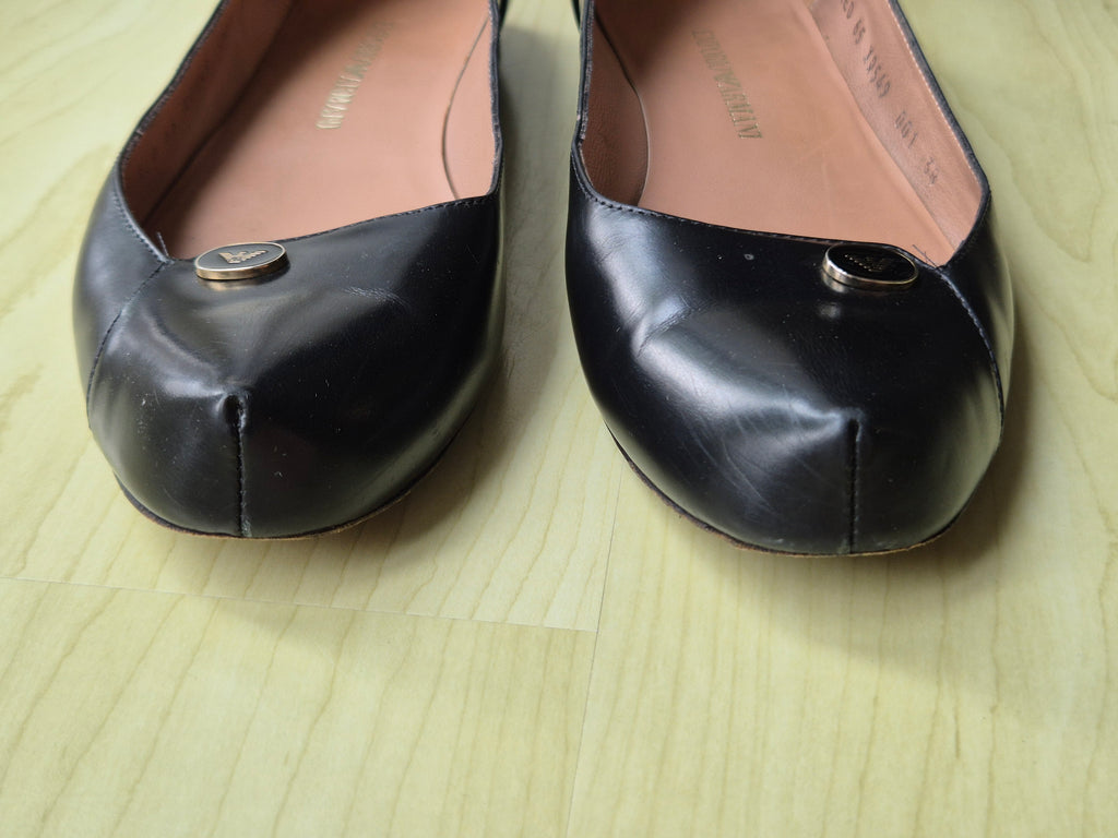 Emporio Armani Black Patent Leather Ballet Flats EU 38 – Good Condition