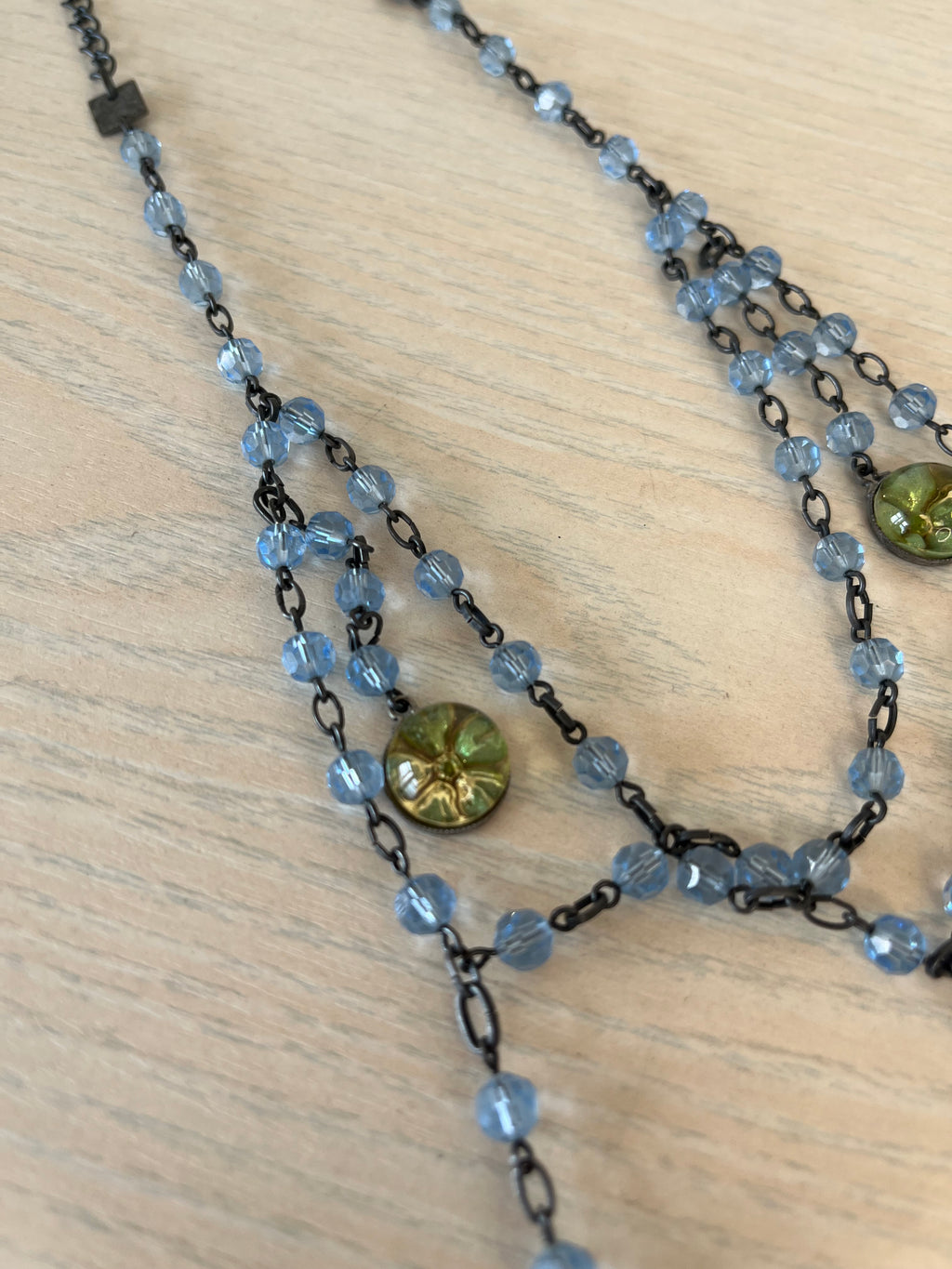 Konplott Vintage Floral Glass-Bead Drop Necklace, Adjustable, Blue/Green, Very Good