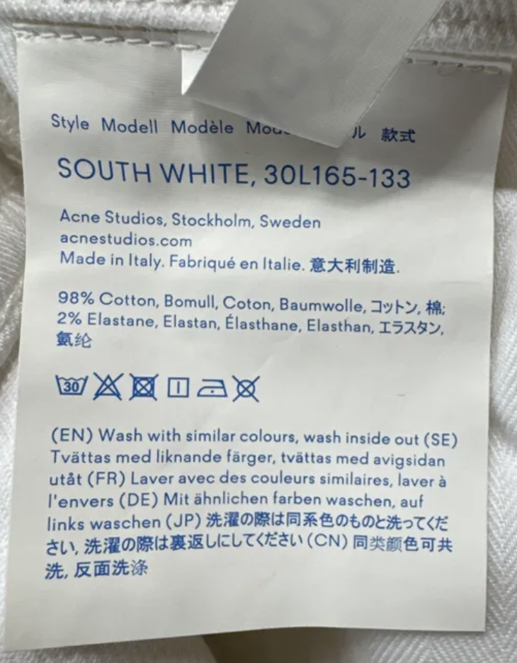 Acne Studios Blå Konst South White Jeans 25/34 Weiß Baumwolle Guter Zustand