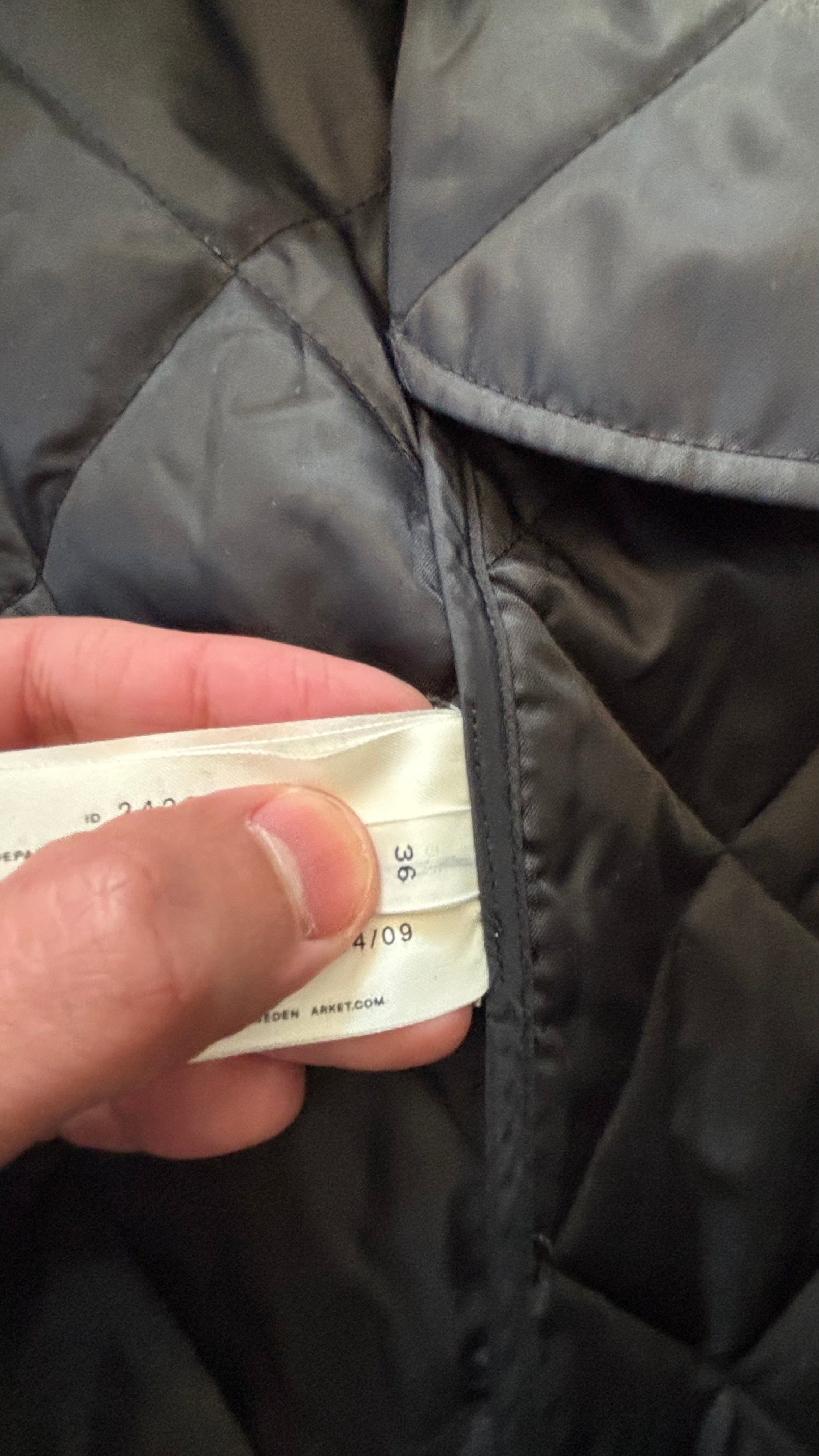 ARKET Long Quilted Bomber Coat, Black, Size 36, Very Good Condition