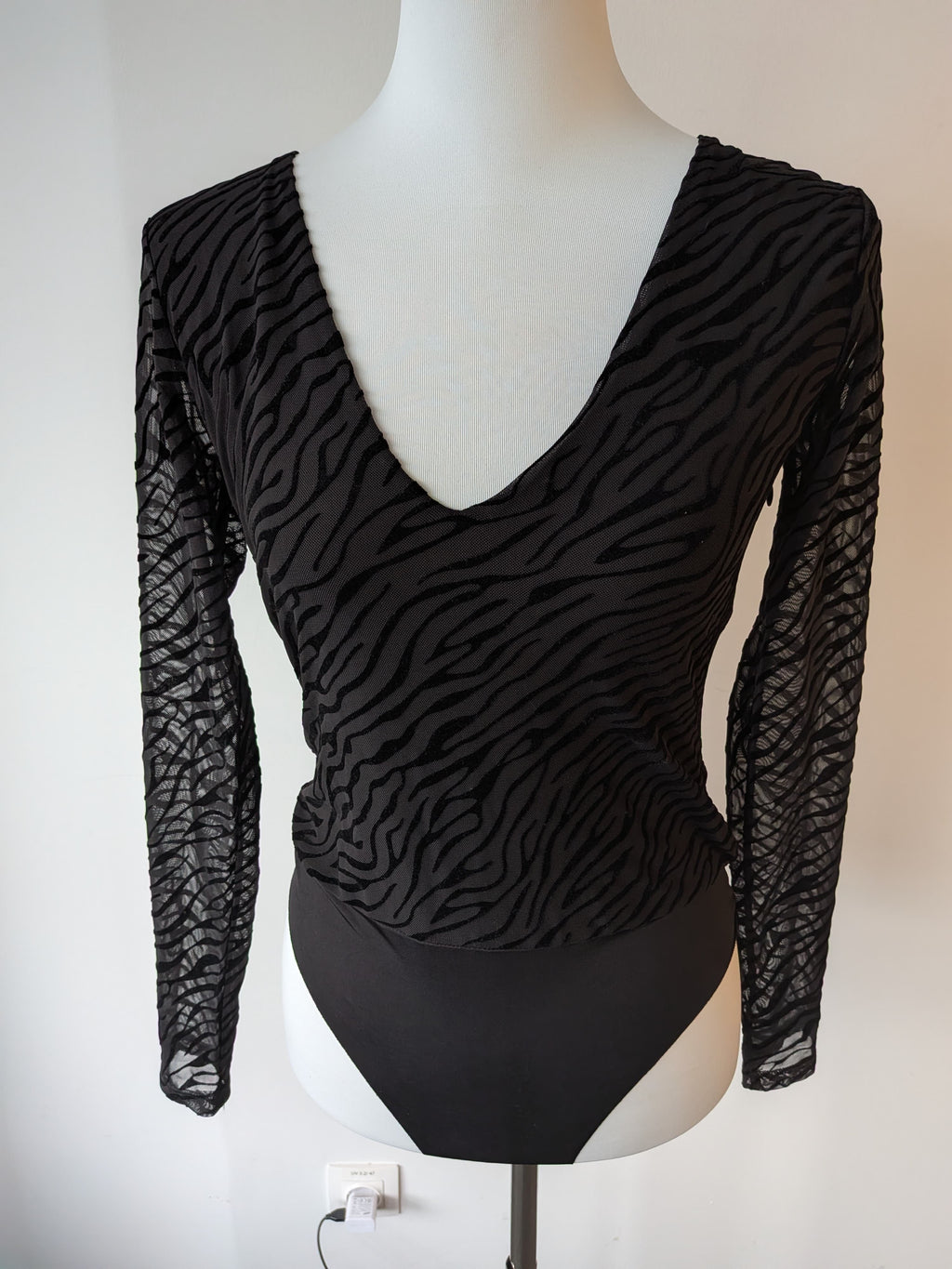 Desigual Zebra Mesh Bodysuit – Black, Size M, Very Good Condition