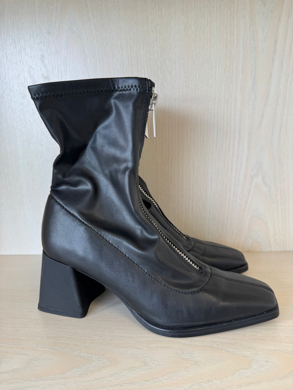 Stradivarius Black Front-Zip Ankle Boots, EU 38, Very Good Condition