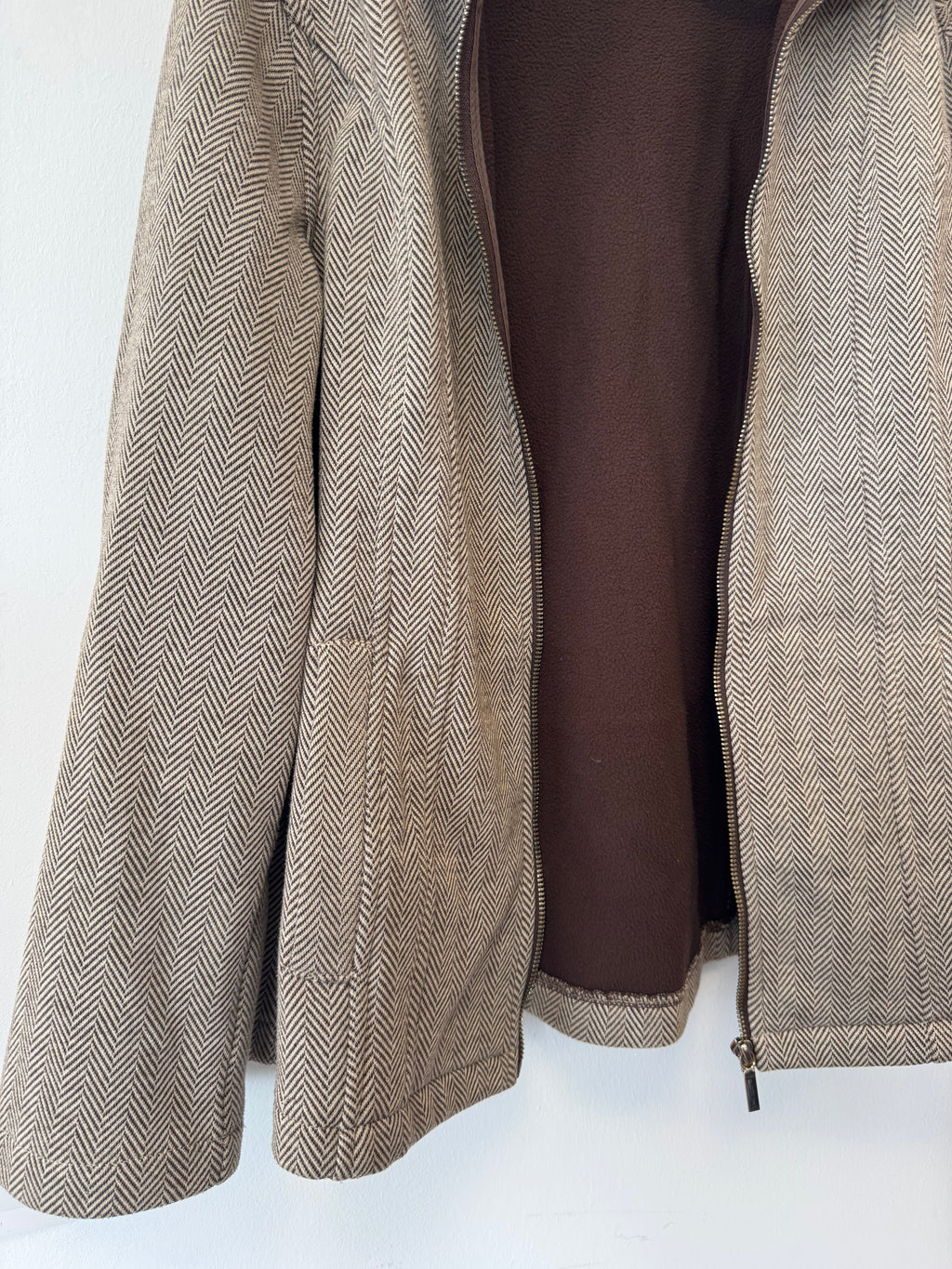 M&S Classic Brown Herringbone Tweed Jacket UK 16 – Very Good Condition