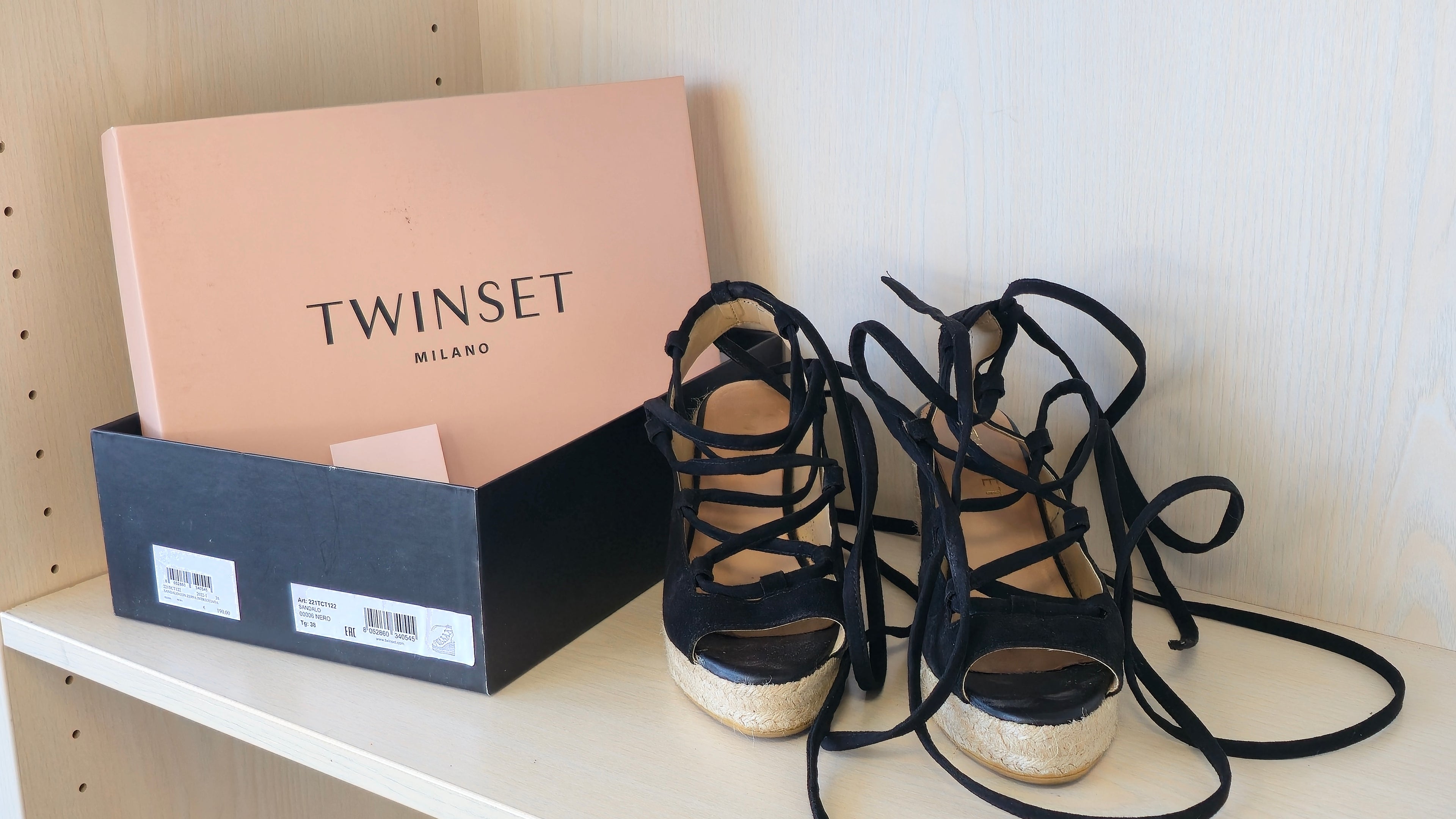 Twinset black suede wedge espadrilles EU 38, good condition with box