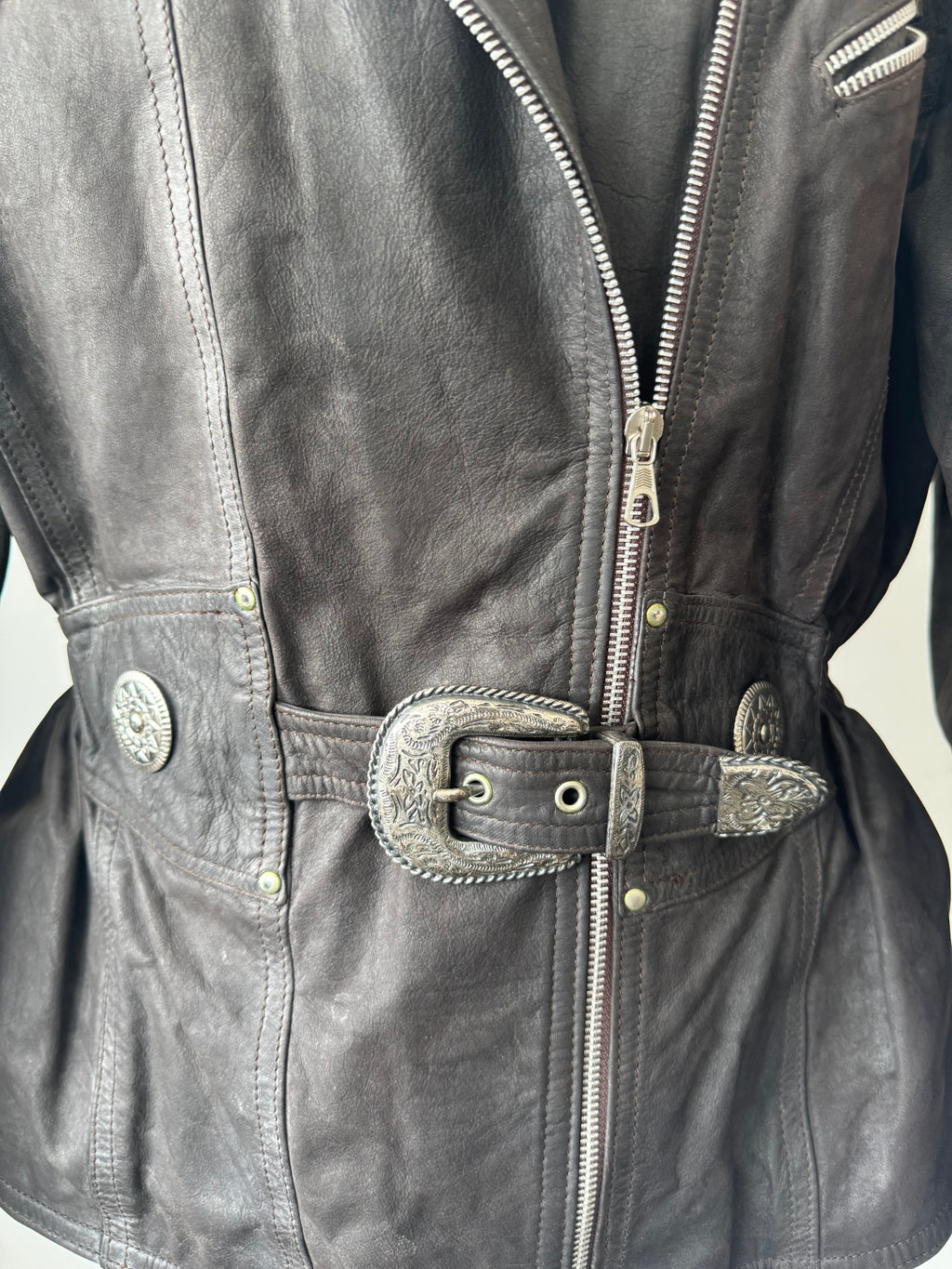 MPR Italian Leather Prize Biker Jacket Dark Brown Cowhide Men's Medium Good
