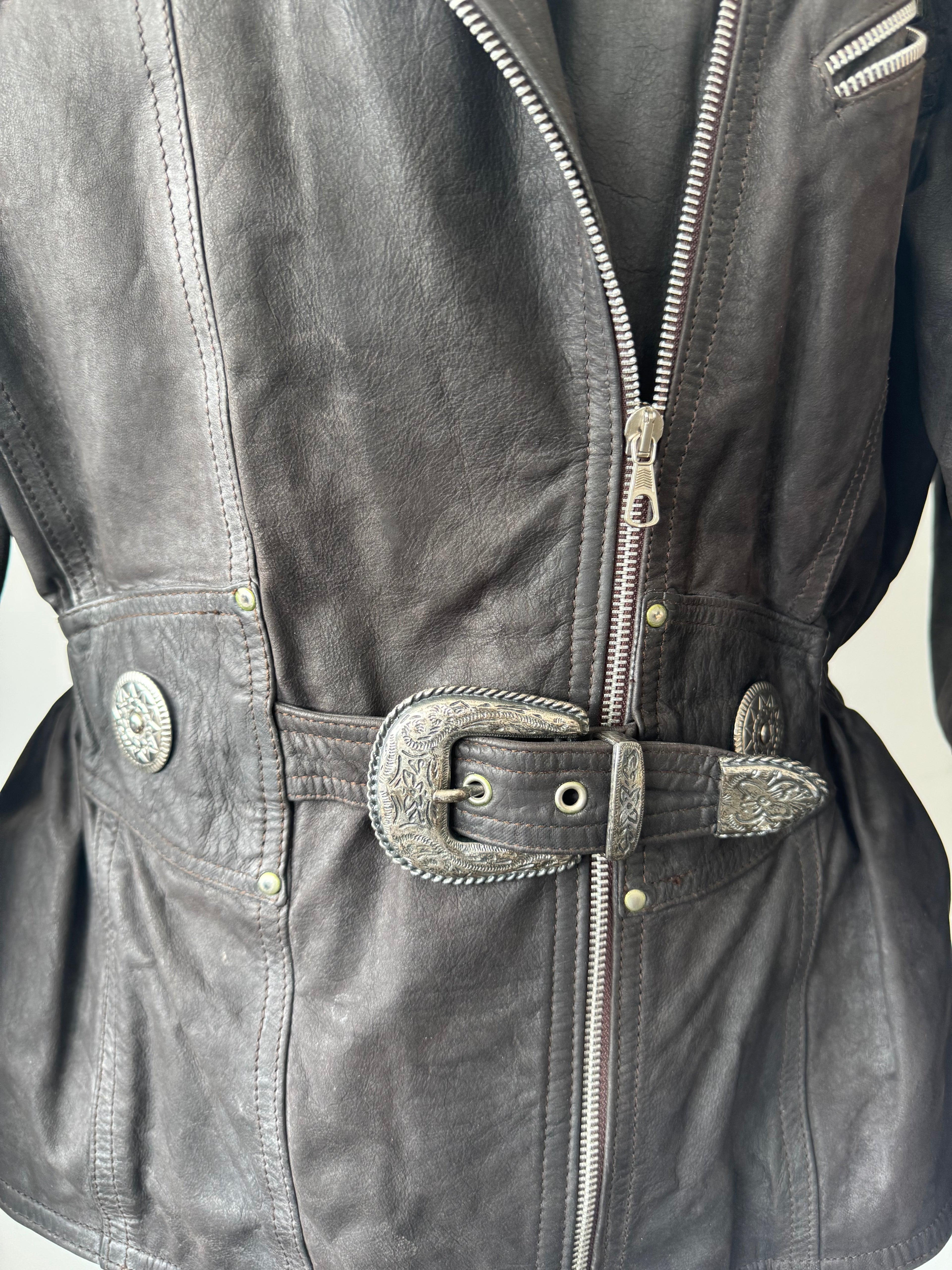 MPR Italian Leather Prize Biker Jacket Dark Brown Cowhide Men's Medium Good
