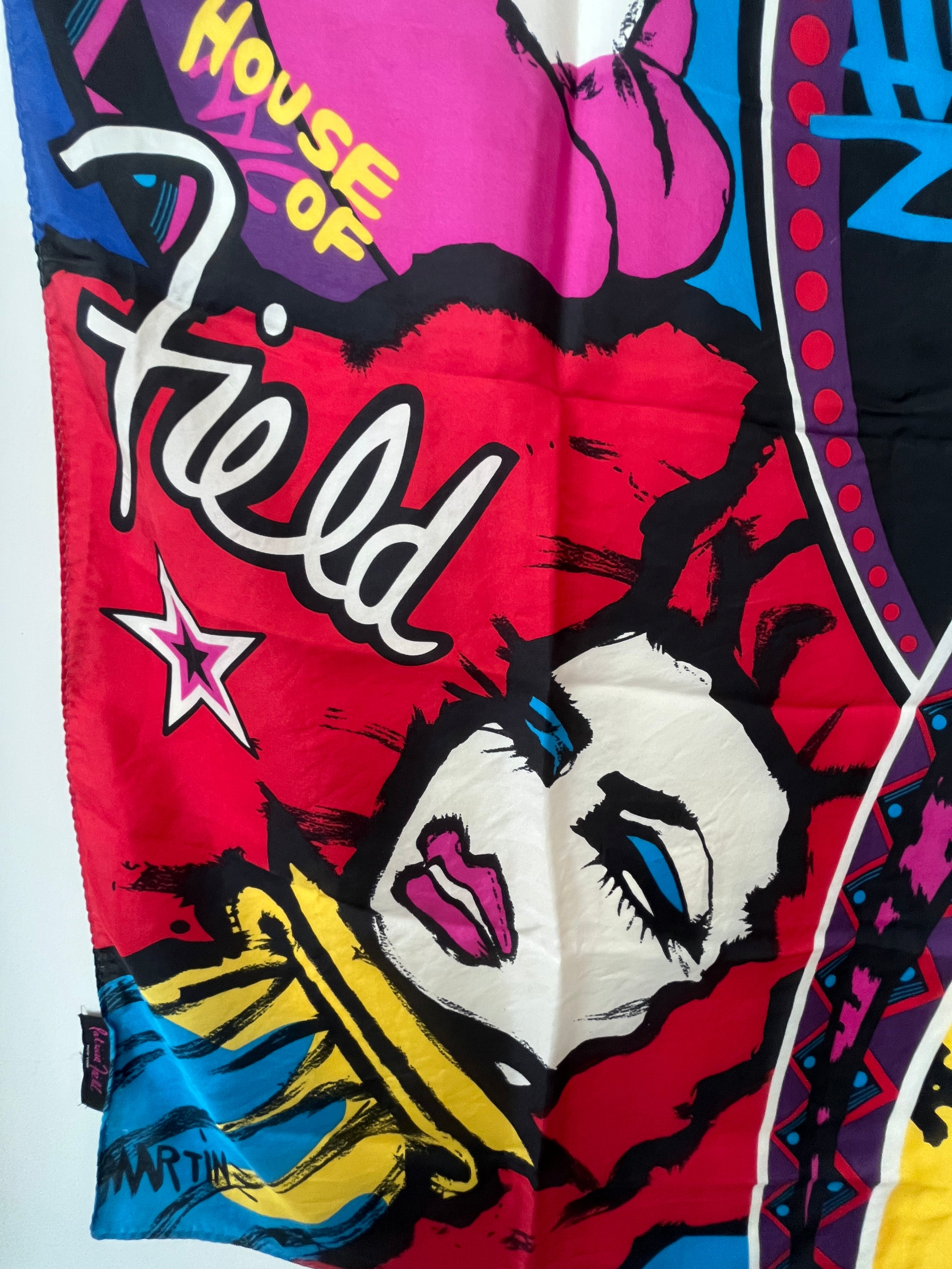 Patricia Field NYC Pop Art Seidenschal ca. 90x90cm Multicolor Sehr Gut
