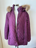 Windfield quilted winter coat, EU 48/UK 22, wine, faux-fur hood, like new