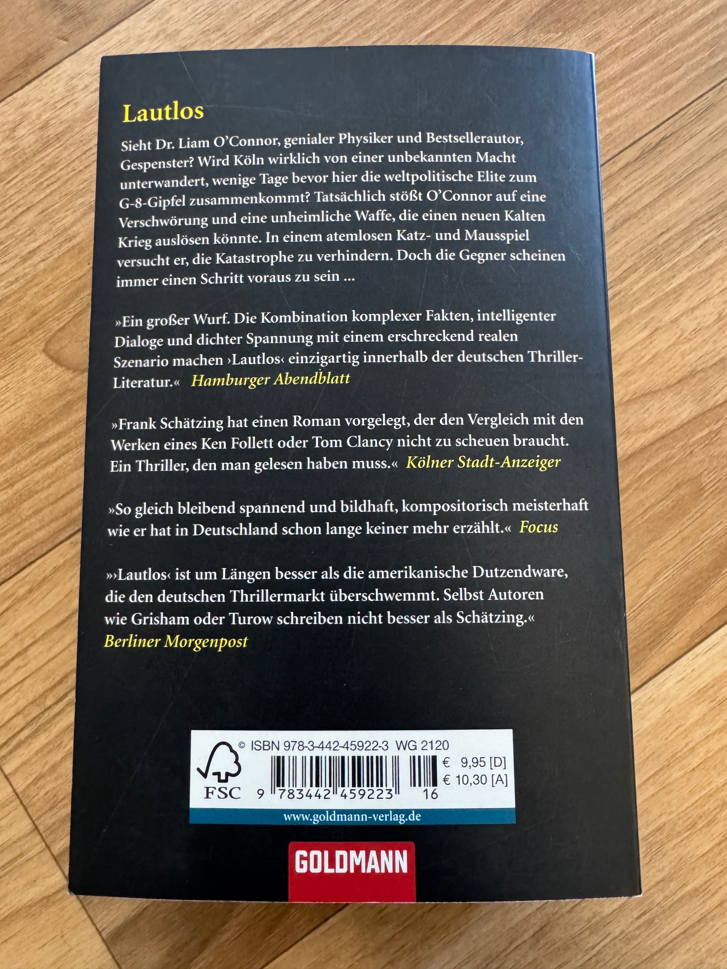 Frank Schätzing – “Lautlos” (Silent) Paperback, Very Good Condition