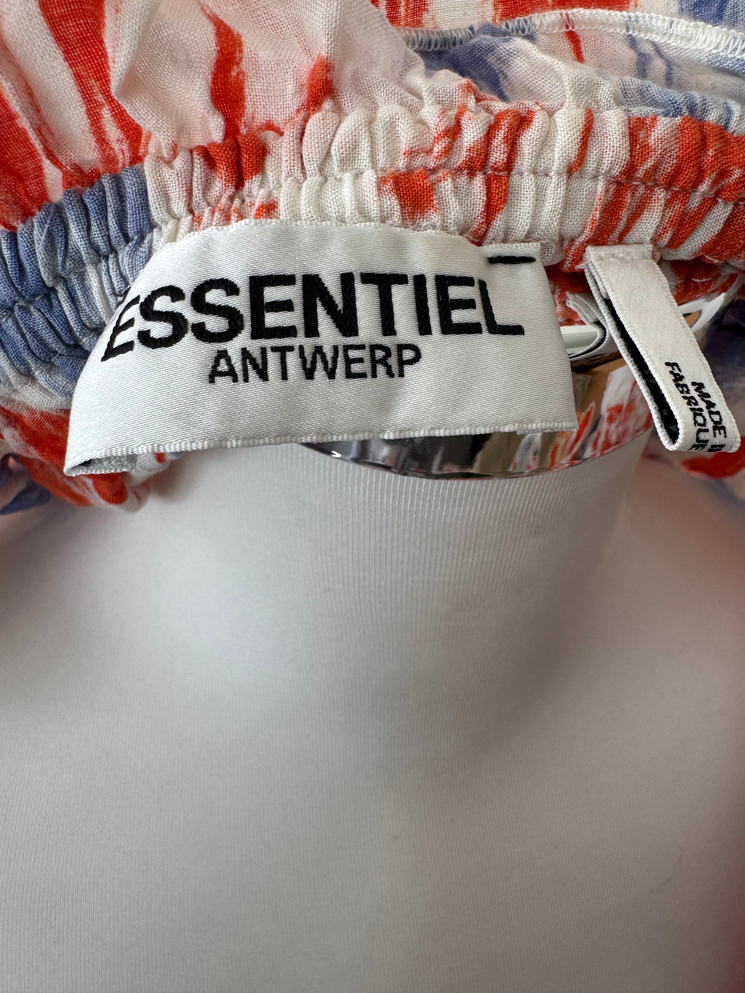 Essentiel Antwerp Kleid – Baumwollmix, Indigo/Orange, Gr. M, Guter Zustand
