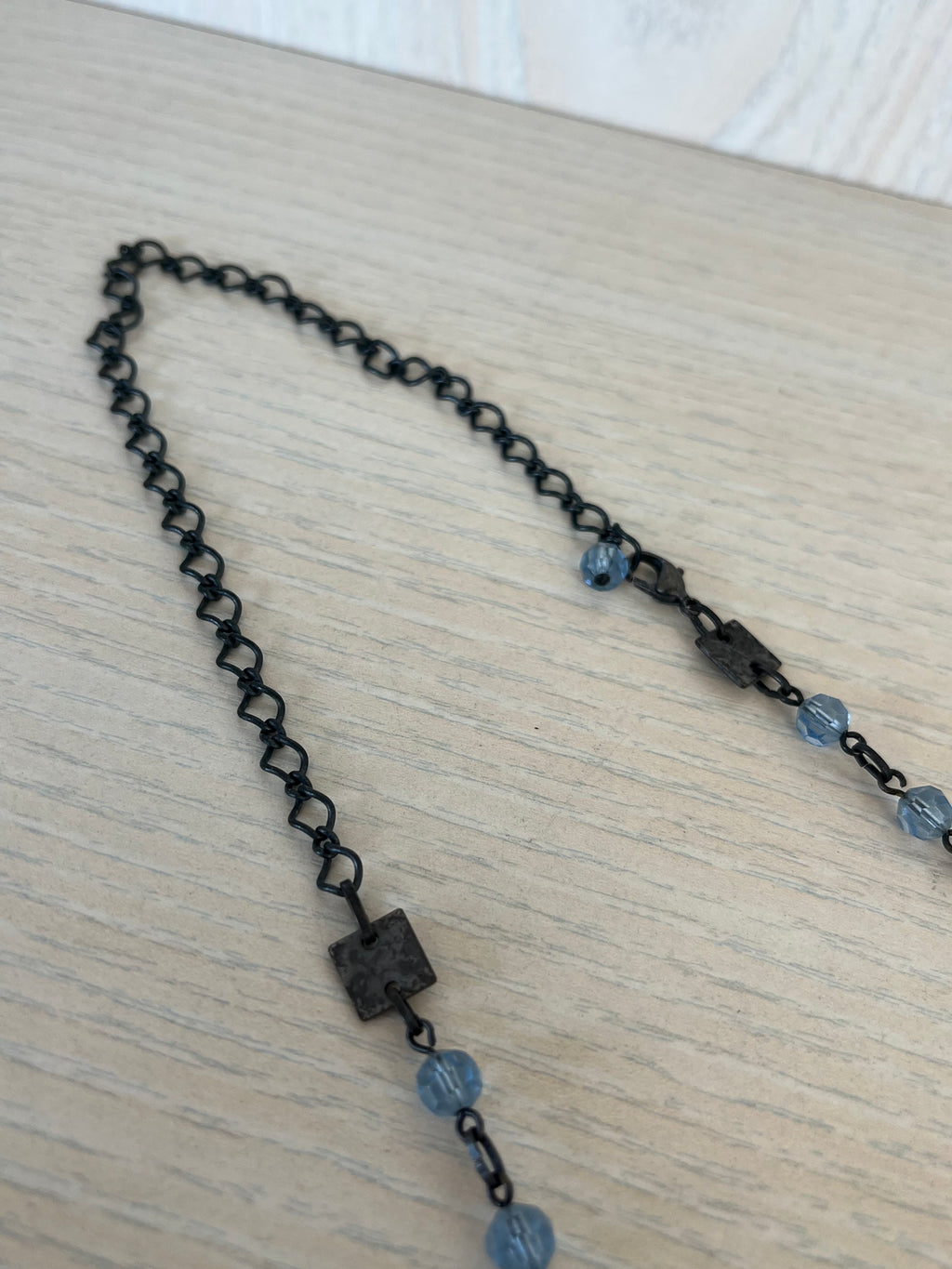 Konplott Vintage Floral Glass-Bead Drop Necklace, Adjustable, Blue/Green, Very Good