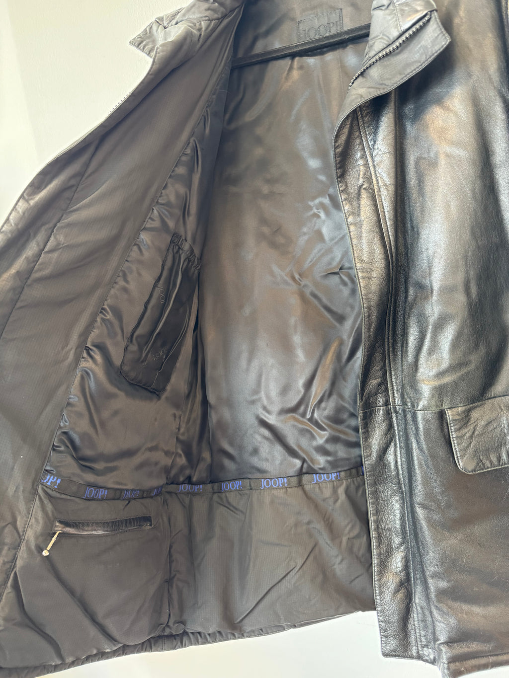 JOOP! Men's Leather Jacket, Black, Size 48, Made in Italy, Good Condition