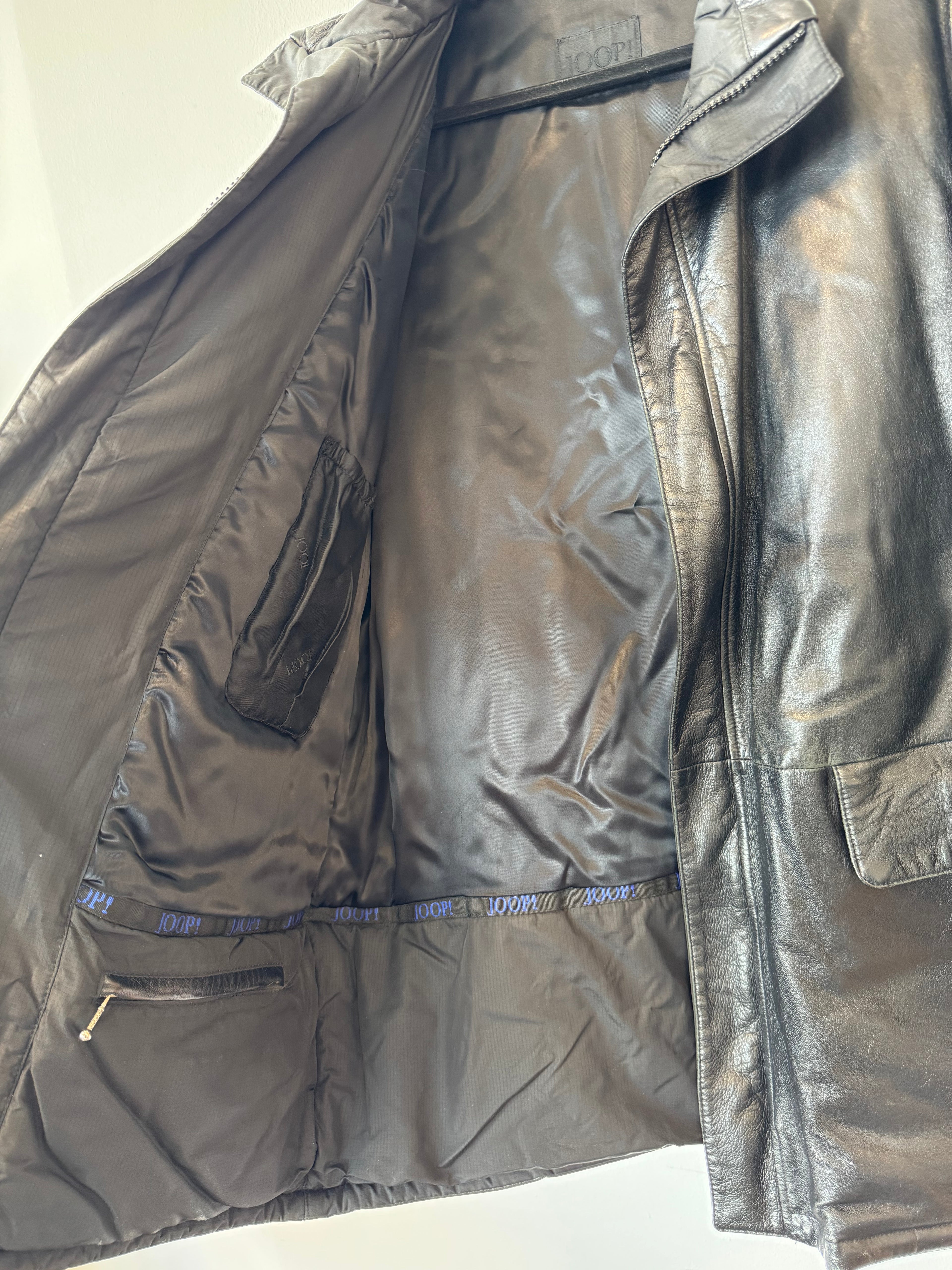 JOOP! Men's Leather Jacket, Black, Size 48, Made in Italy, Good Condition
