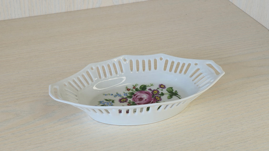Lichte Porzellan Schale durchbrochen Floral GDR Vintage Sehr Gut