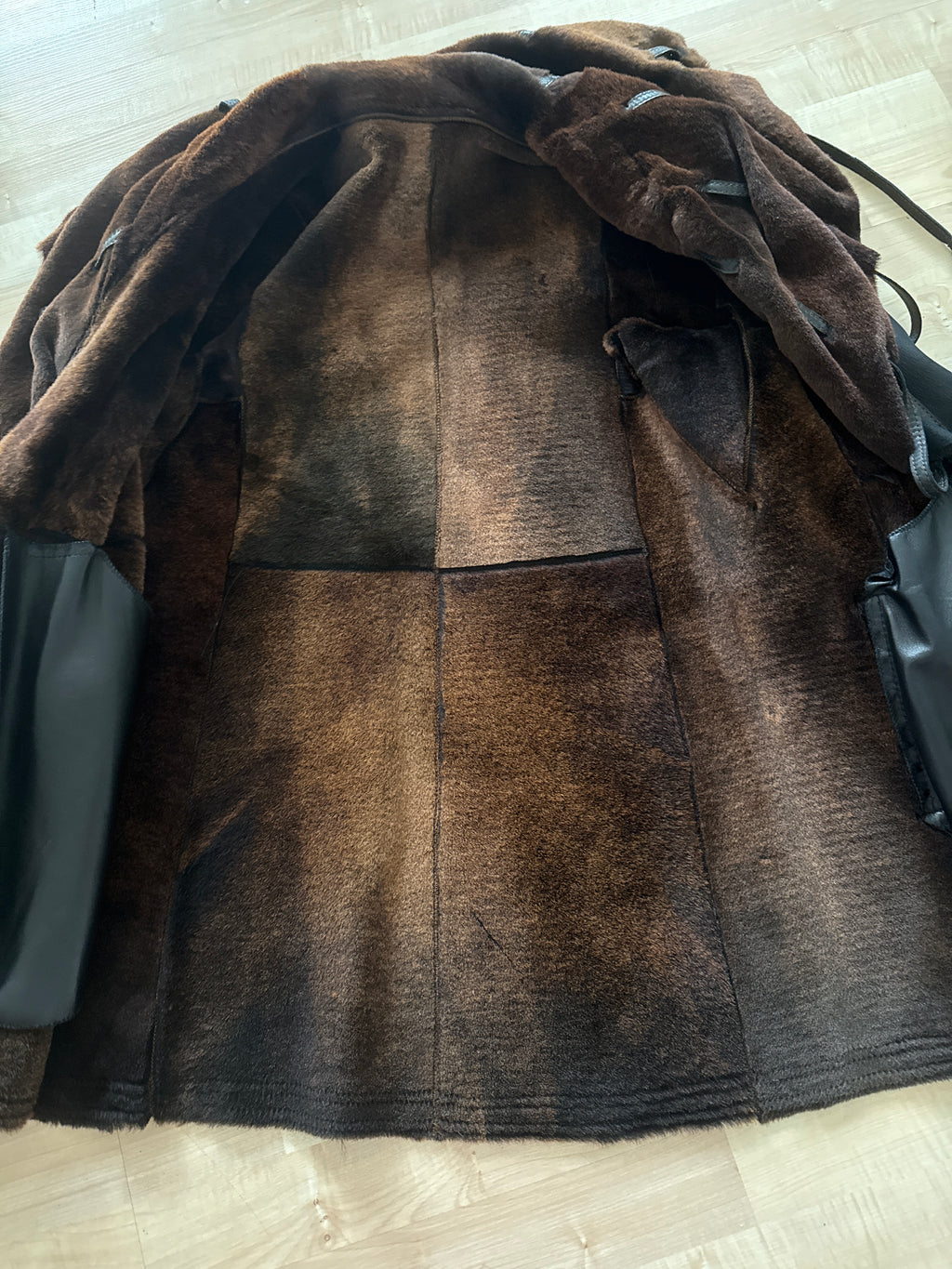 Genuine Shearling Ethan Hooded Coat, Dark Brown, Medium, Made in Italy, Very Good