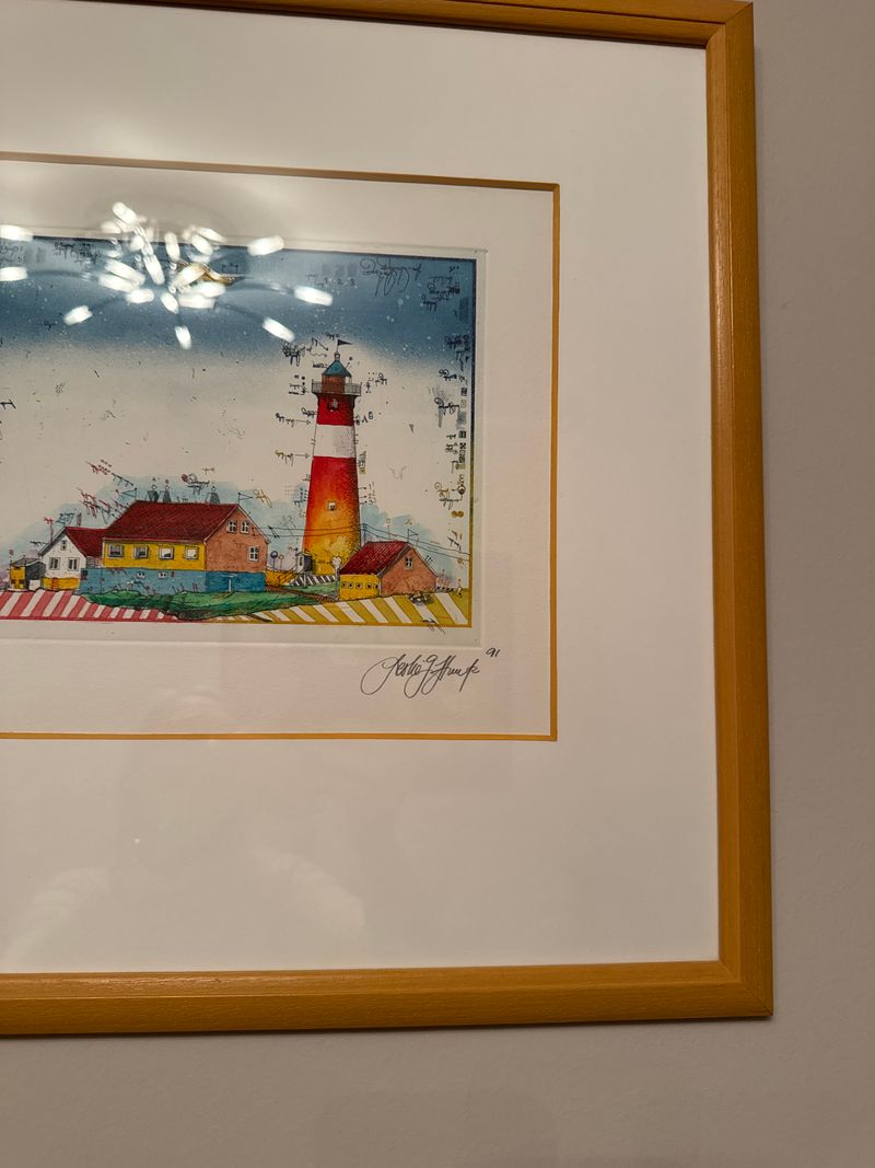Signed Multicolor Etching “Lighthouse” by Göttel, Ltd. Ed. 17/70, Framed, 40x50cm