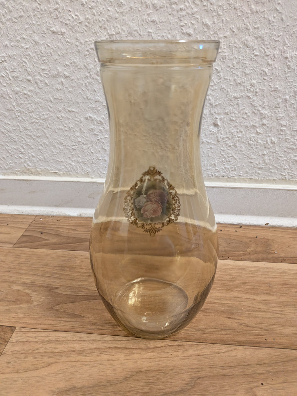 Vintage Glas-Dekanter mit Metalldeckel & Rosendekor, ca. 25 cm, sehr gut