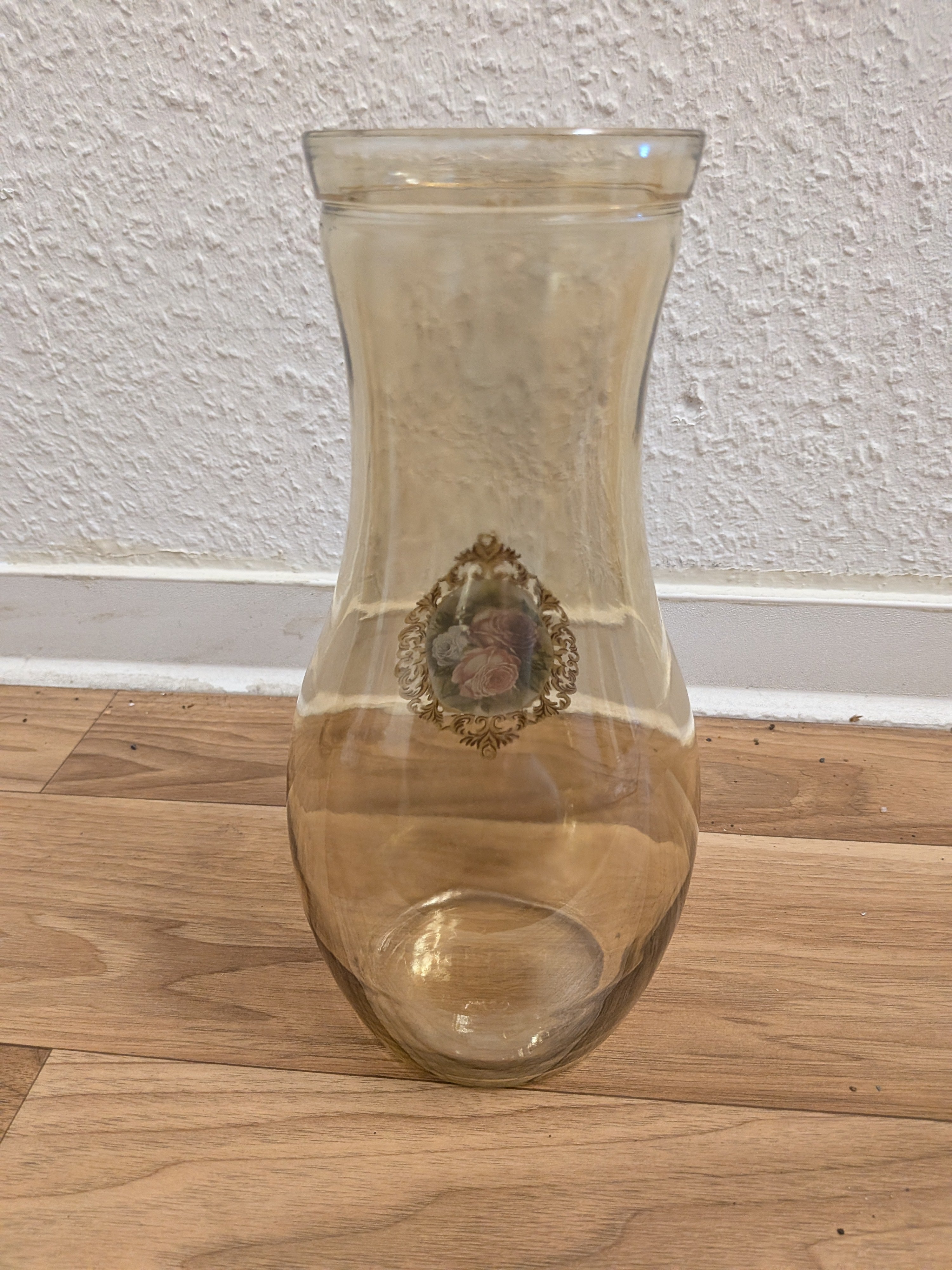 Vintage Glas-Dekanter mit Metalldeckel & Rosendekor, ca. 25 cm, sehr gut