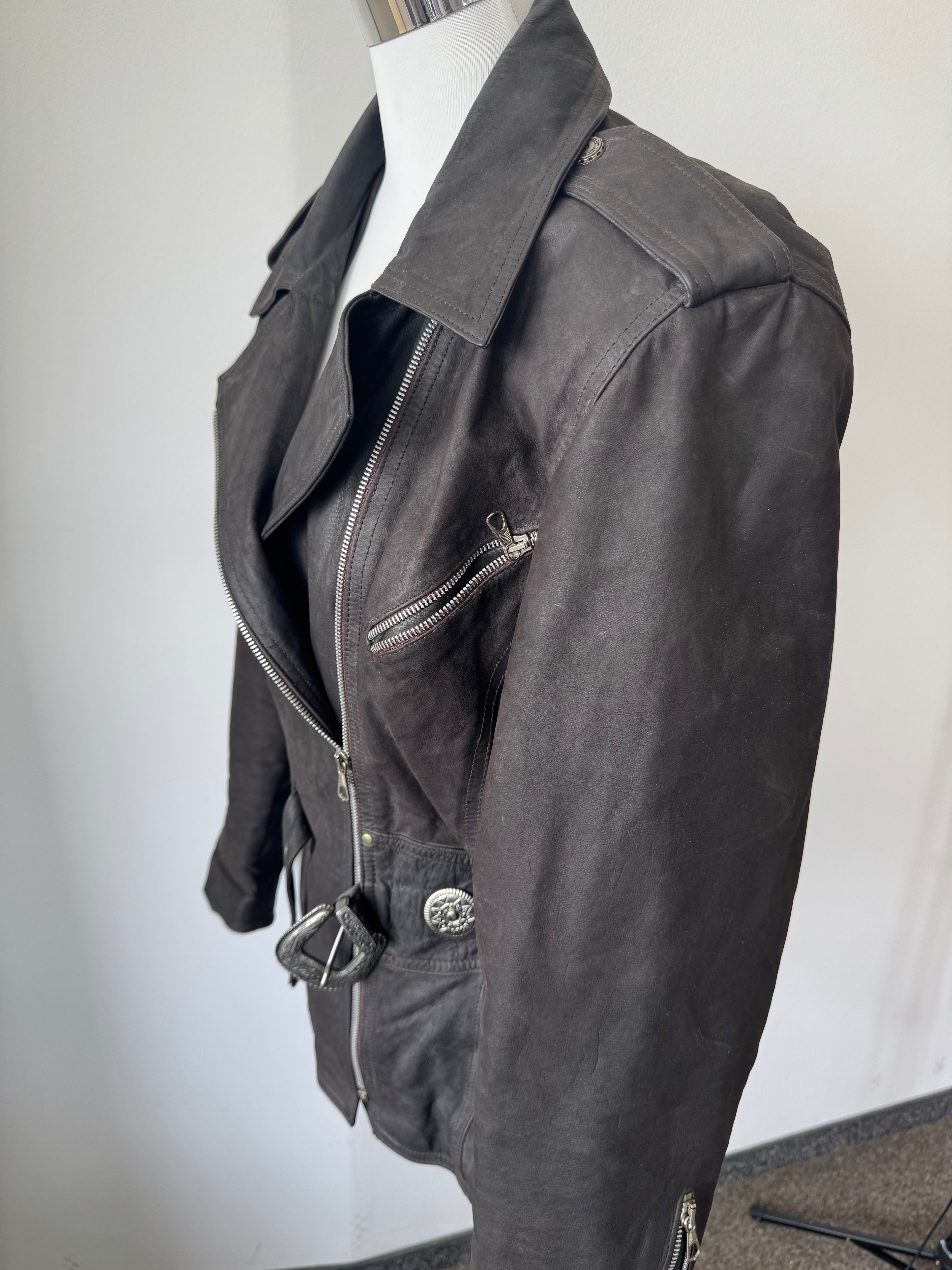 MPR Italian Leather Prize Biker Jacket Dark Brown Cowhide Men's Medium Good