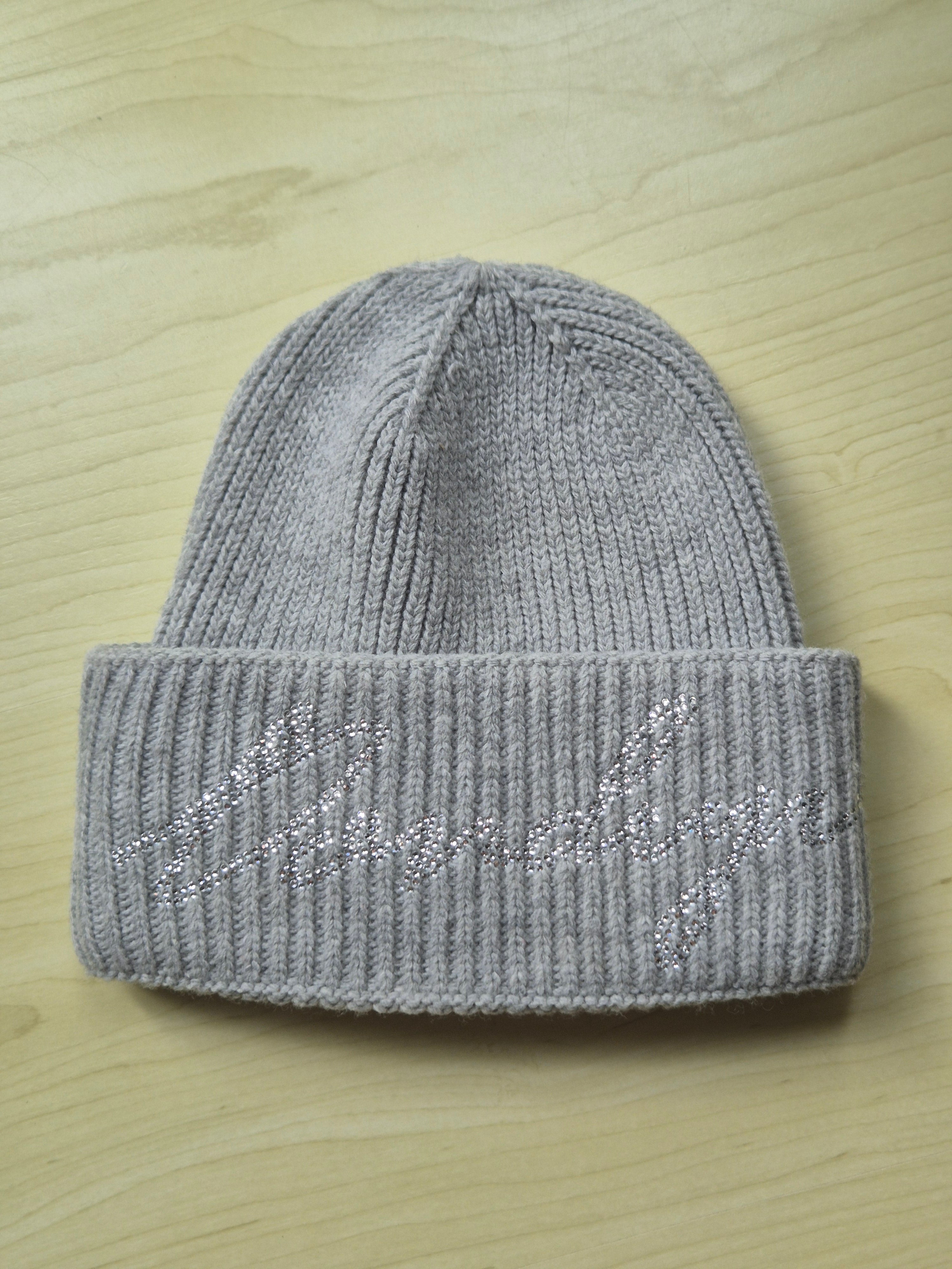 Dondup Grey Beanie Hat w/ Rhinestone Logo – One Size, Very Good Condition