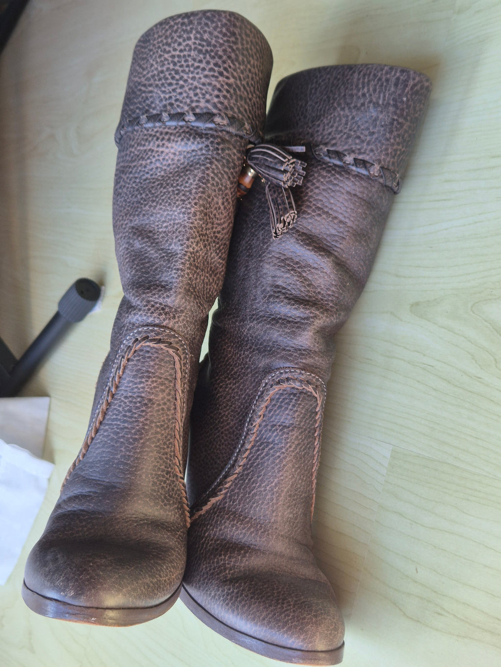 Gucci Lederstiefel mit Bambus-Quasten, Braun, EU 40.5, Guter Zustand