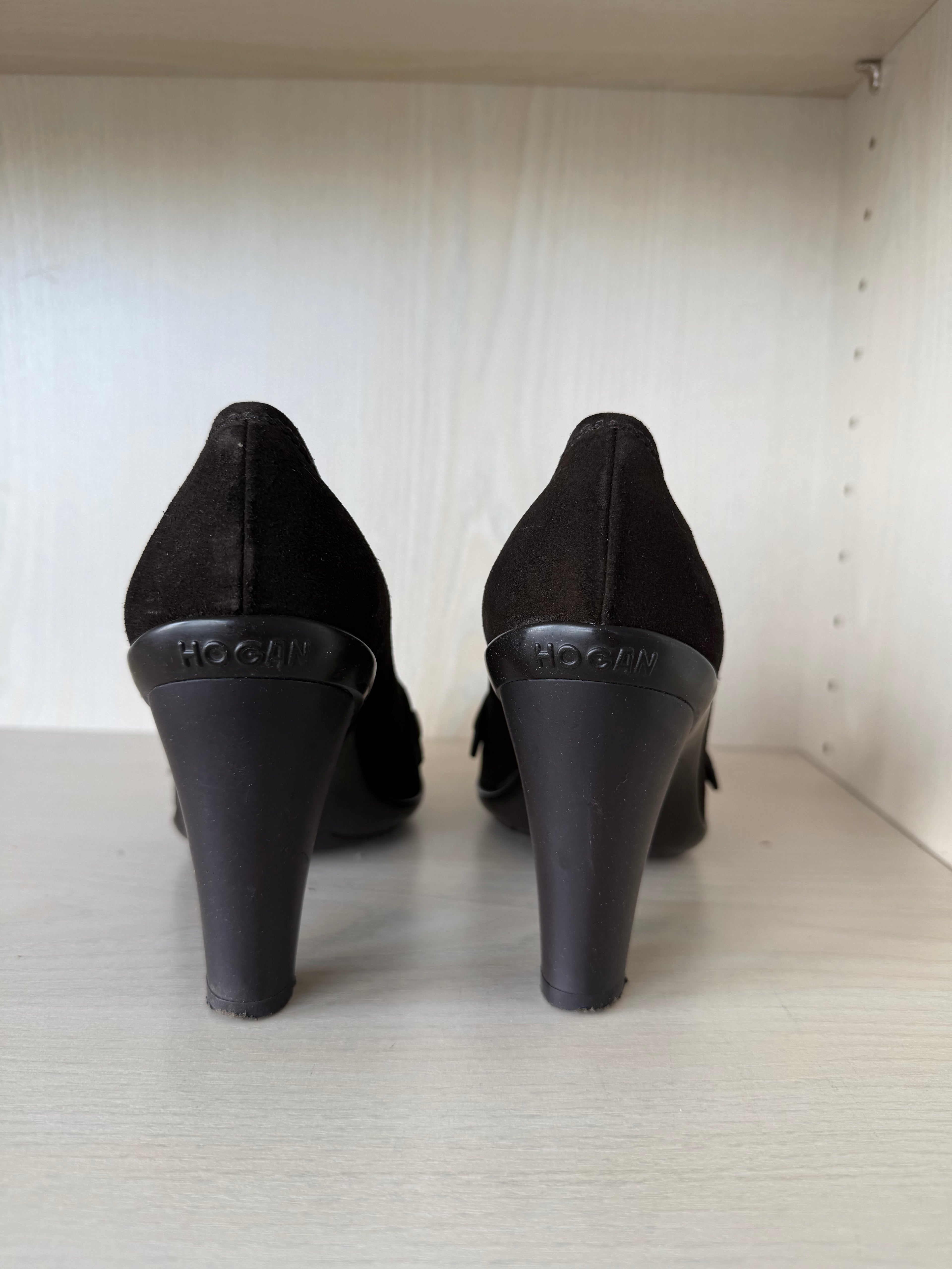 Hogan Damen Loafer – Veloursleder, Schwarz, Blockabsatz, Gr. 38, Sehr Gut