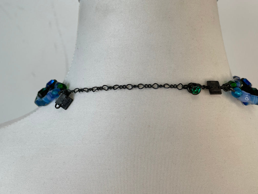 Konplott Double-Strand Glass Bead Bracelet Blue Green Adjustable, Good, 20cm