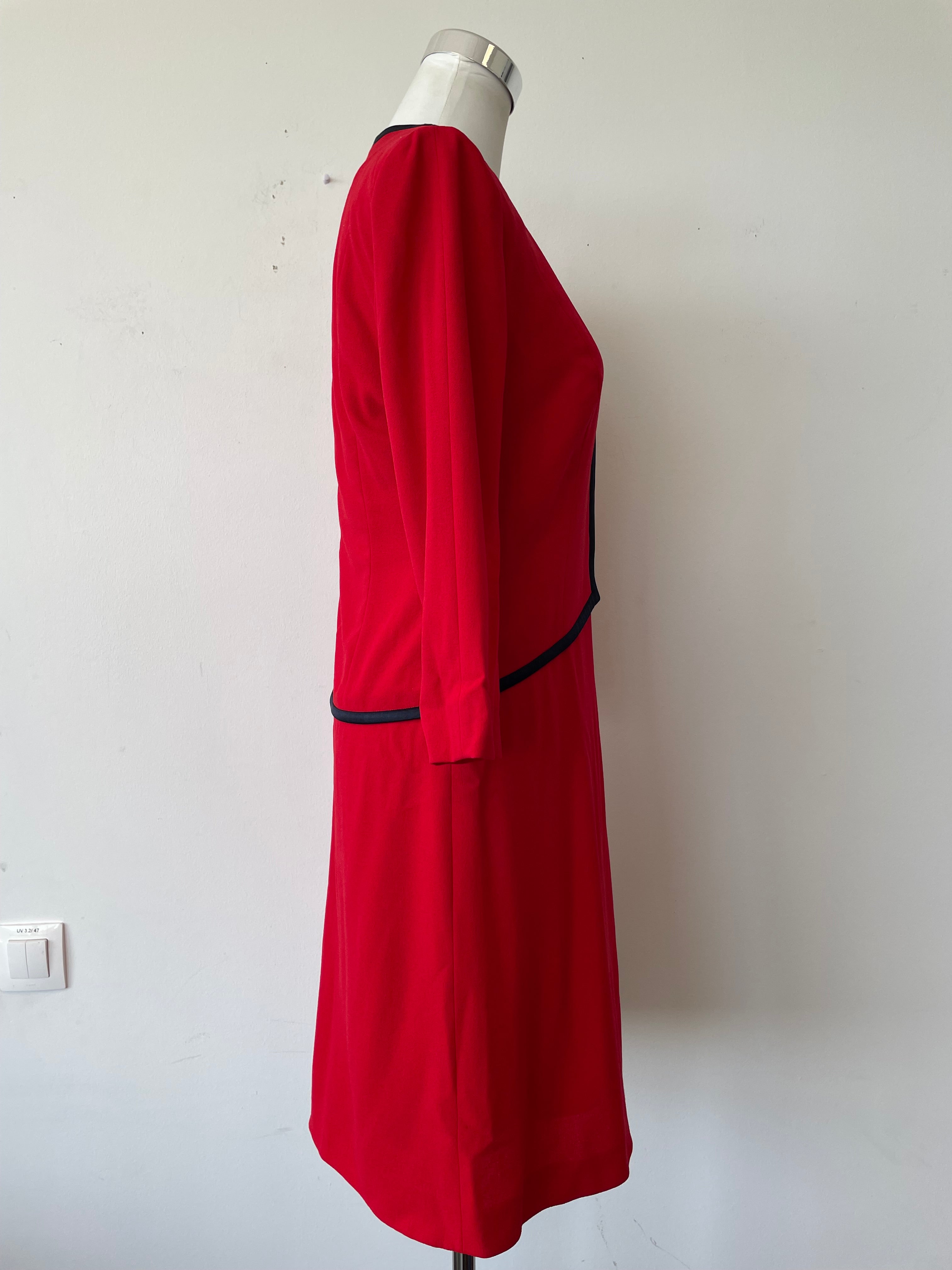 Louis Féraud Wollkostüm, Rot/Schwarz, Gr. 38, Made in Germany, guter Zustand