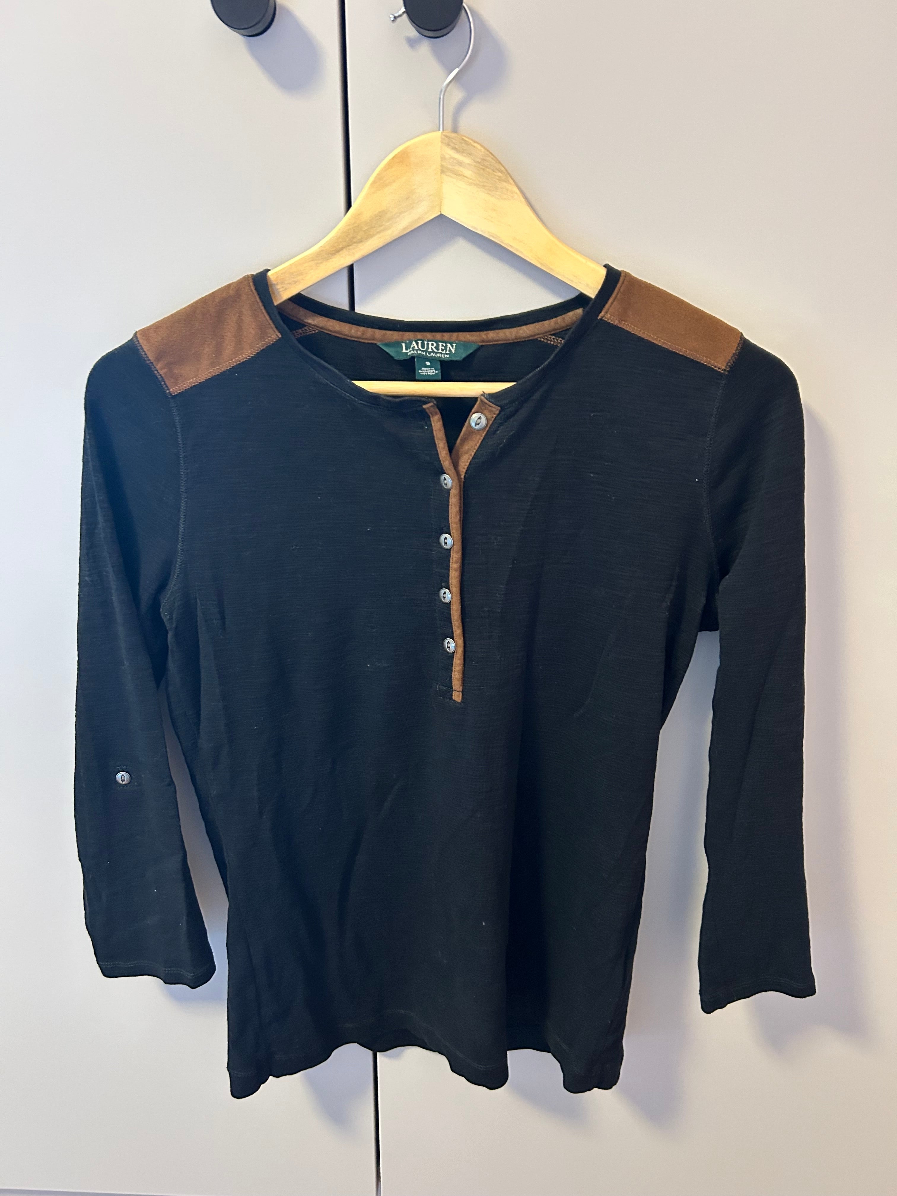 Lauren Ralph Lauren Henley Top S | Schwarz/Braun | Sehr gut
