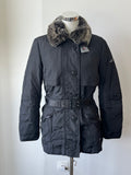 Peuterey Winter Jacket Black 48 Belt Faux Fur Collar Like New 722PTY02
