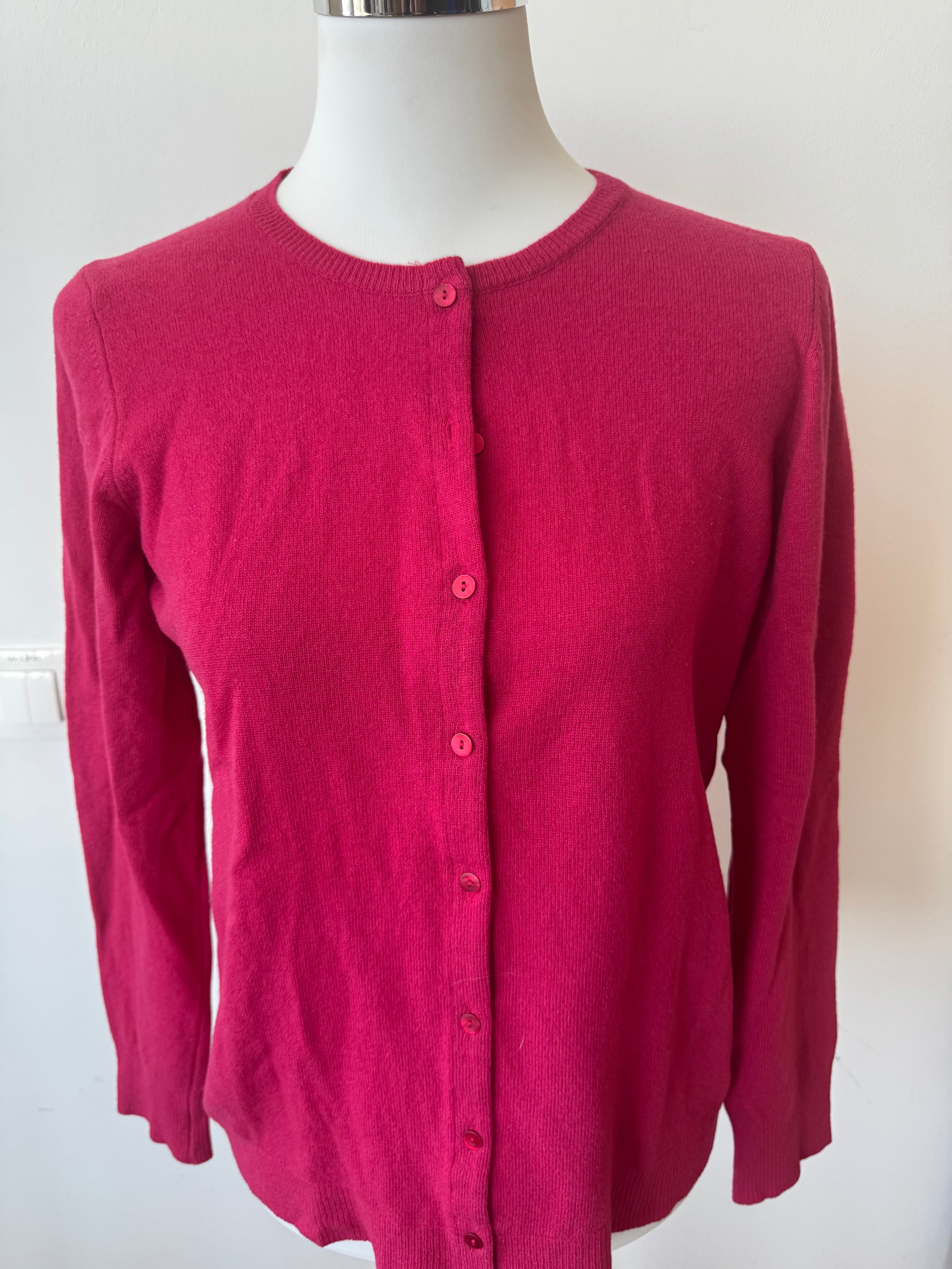 Stile Benetton Extra-Fine Merino Wool Cardigan Red Crew Neck Good Condition