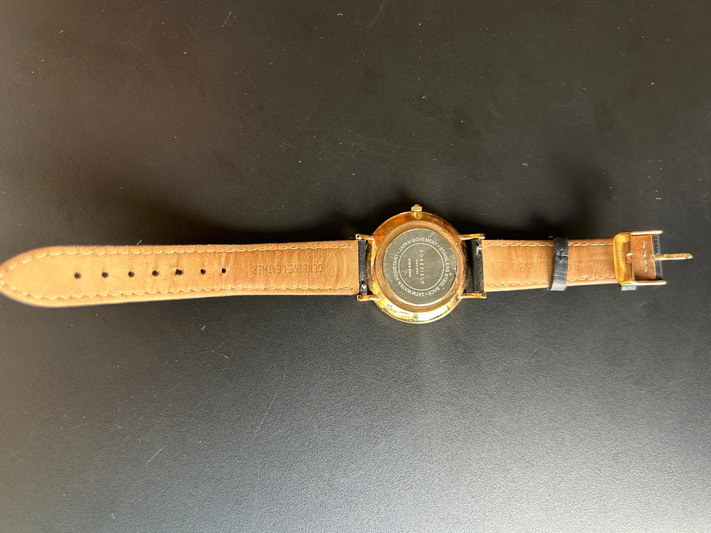 Rosefield The Bowery Damen Uhr | 38mm | Schwarz/Gold | Leder | Sehr guter Zustand