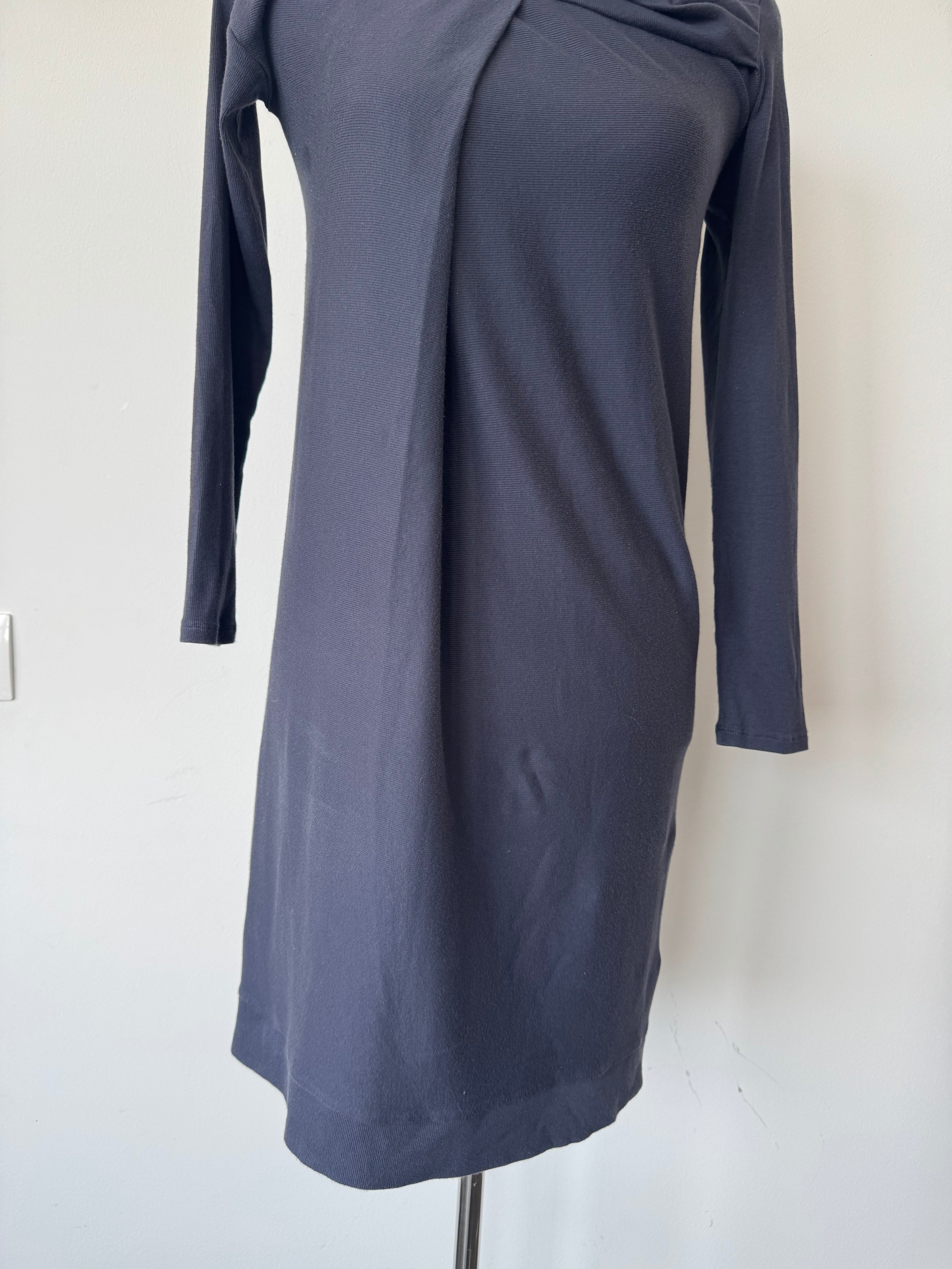 Brunello Cucinelli Cowl Neck Wollmix Kleid Navy M Sehr Gut