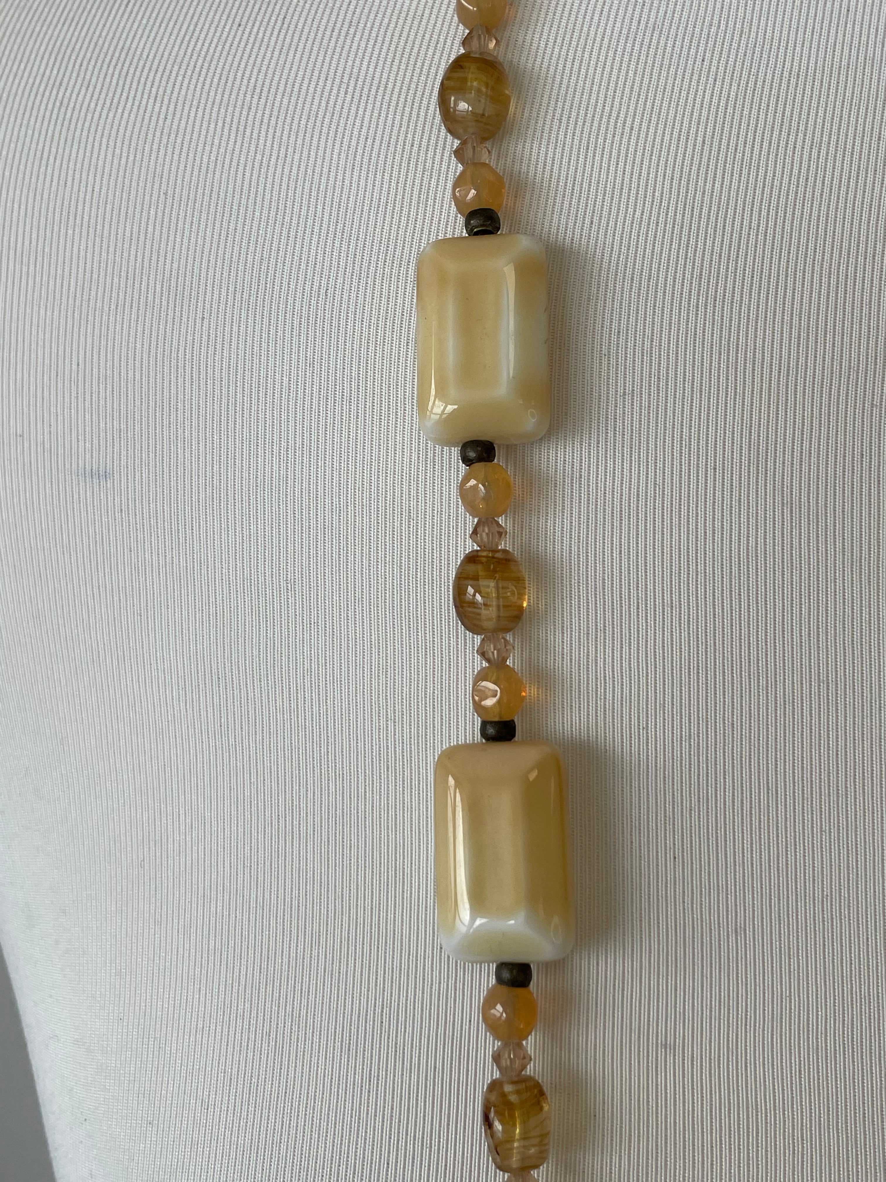 Vintage Abalone Kette 103cm Iridescent Weiß Gold guter Zustand