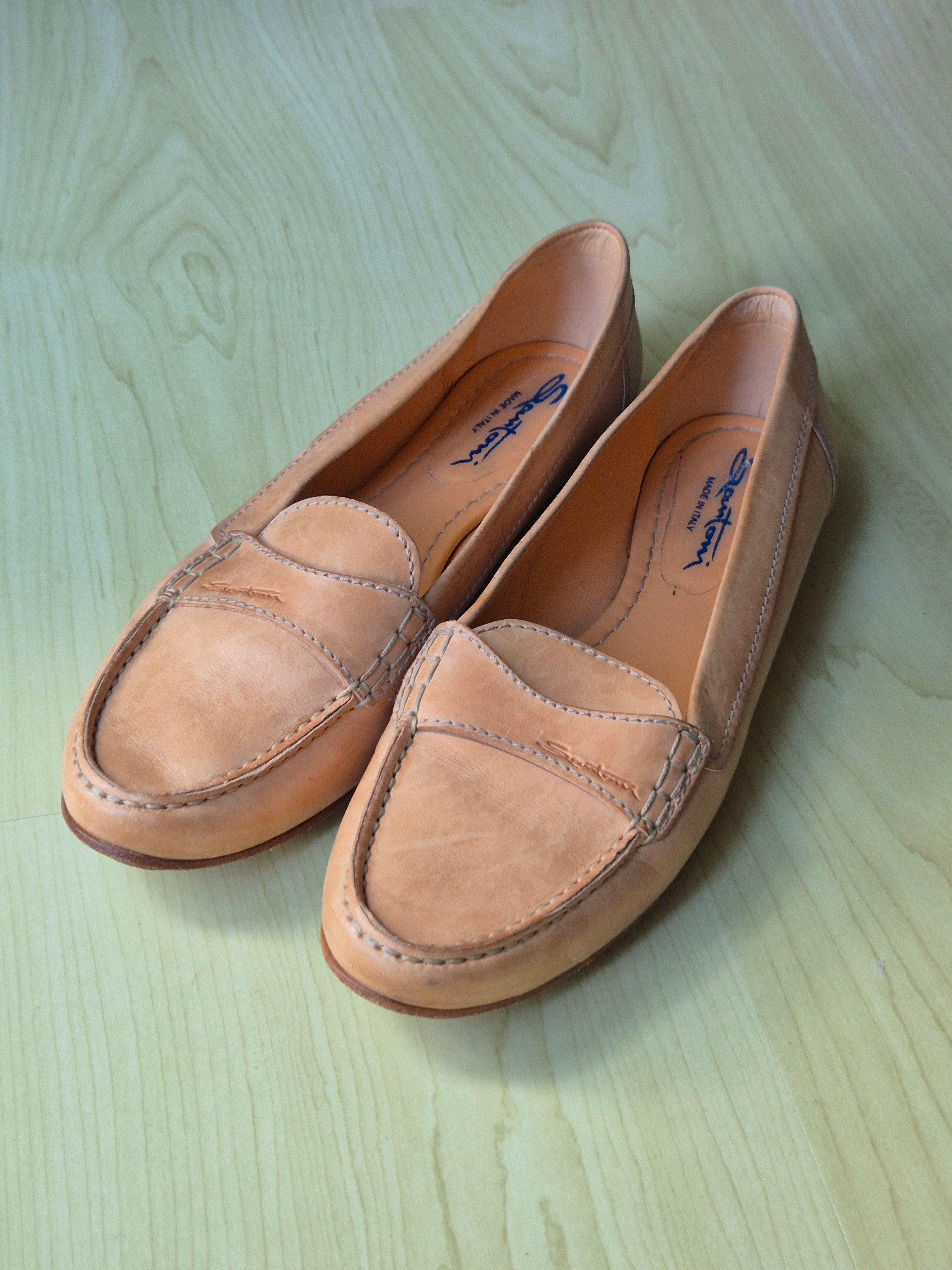Santoni Damen Loafer – Leder, Beige, Größe 37, Sehr guter Zustand