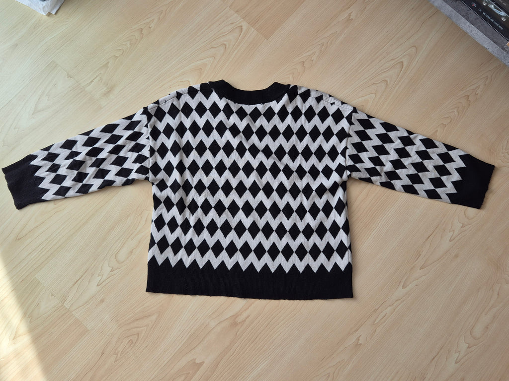 Vicolo Argyle Pullover – Wolle/Kaschmir Mix – Schwarz/Beige – Gr. S – Gebraucht