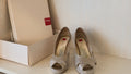 Högl Peep-Toe Plateau Pumps, Beige Leder, EU 38, mit Originalkarton