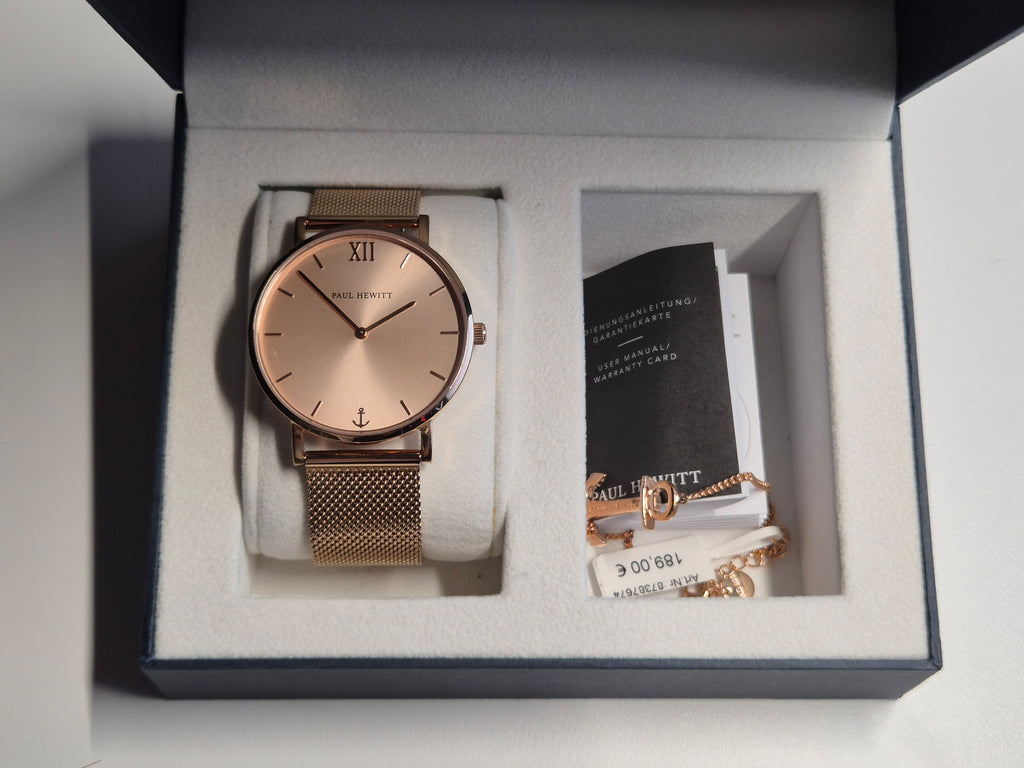 Paul Hewitt Sailor Line 39mm Rose Gold Watch + Anchor Bracelet, Like New