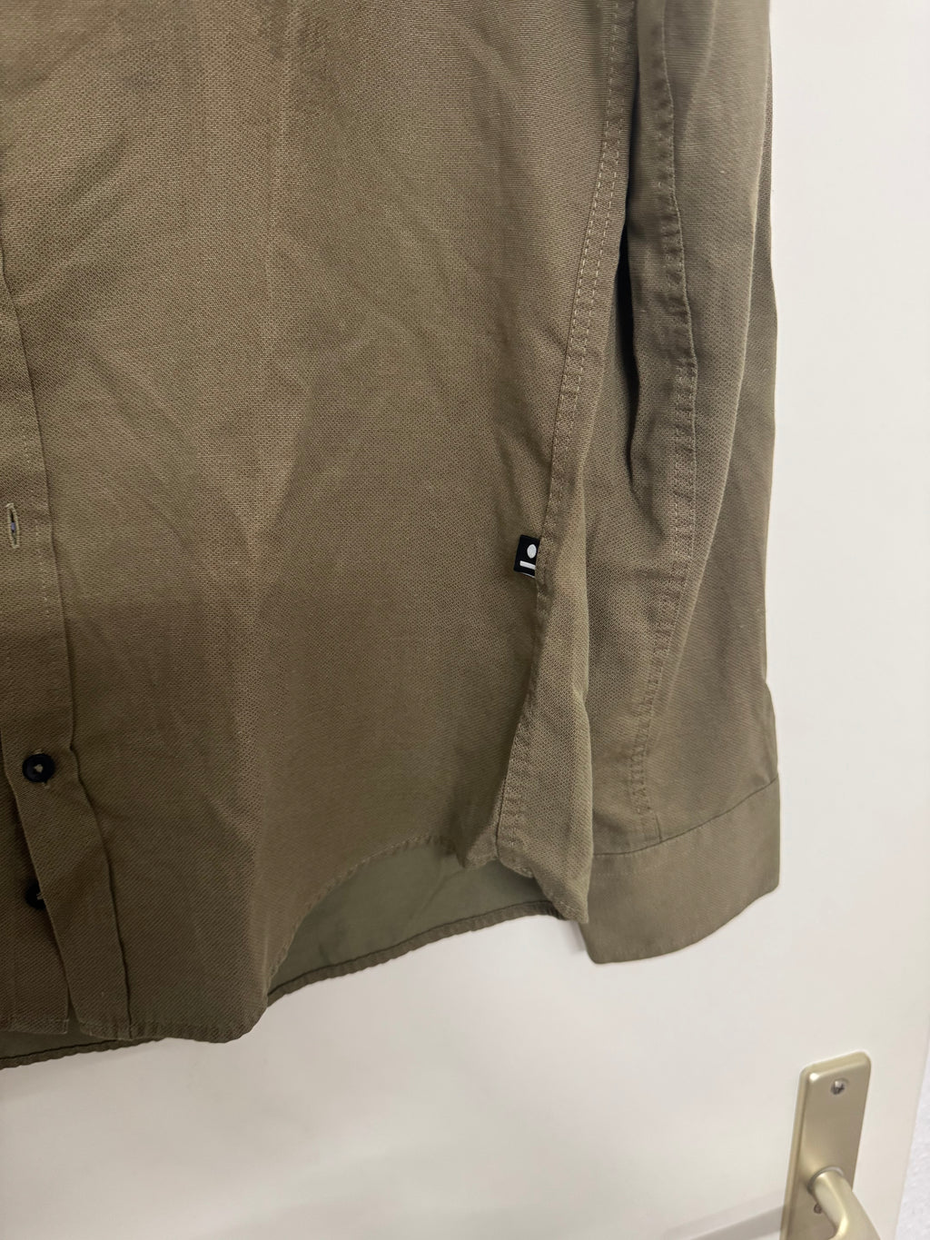 Beige Dash & Dot Slim-Fit Shirt, Size M, Cotton Blend, Normal Use