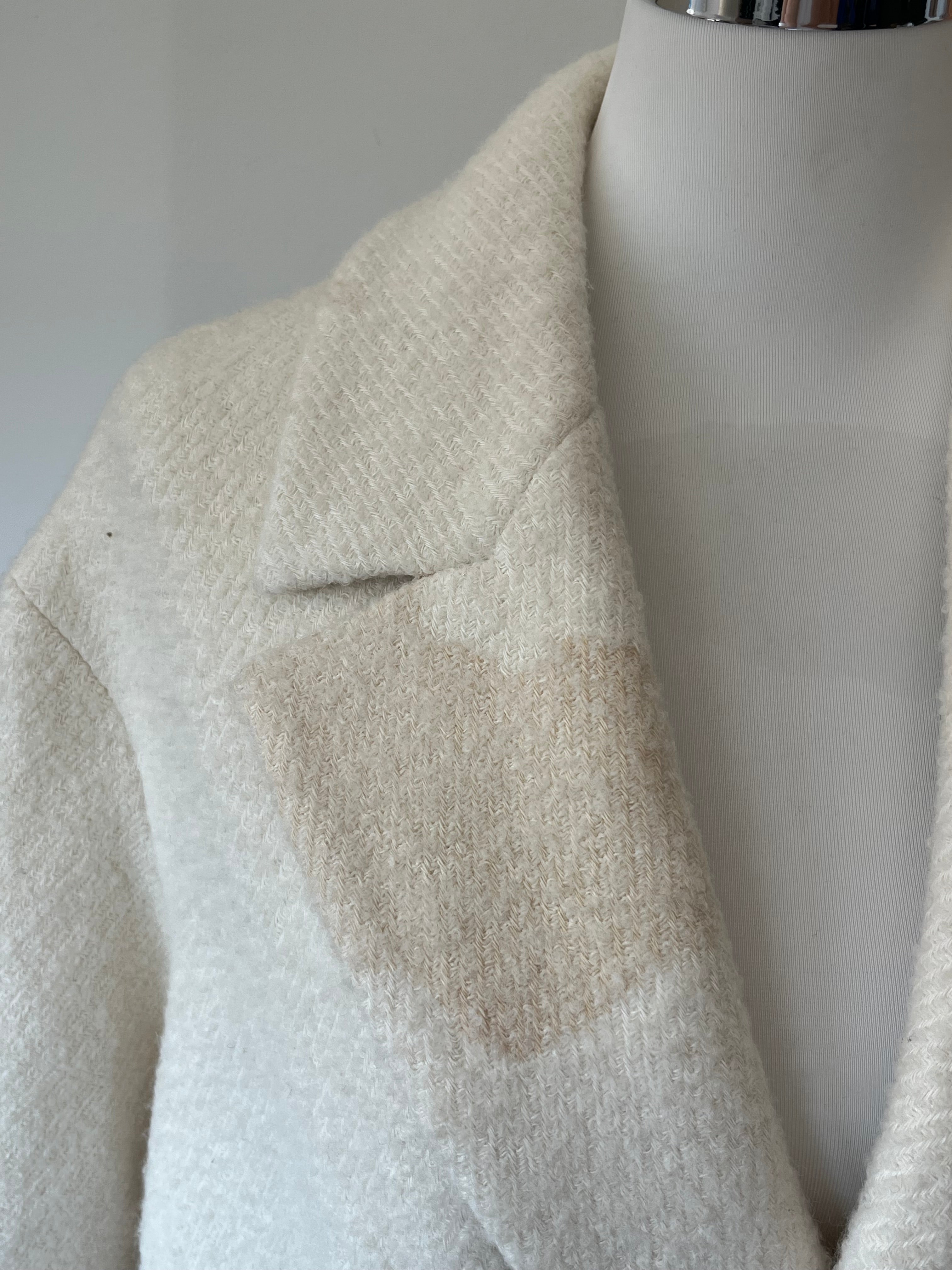 Zara Wool Blend Double-Breasted Coat, Ecru White, Size M, Poor Condition