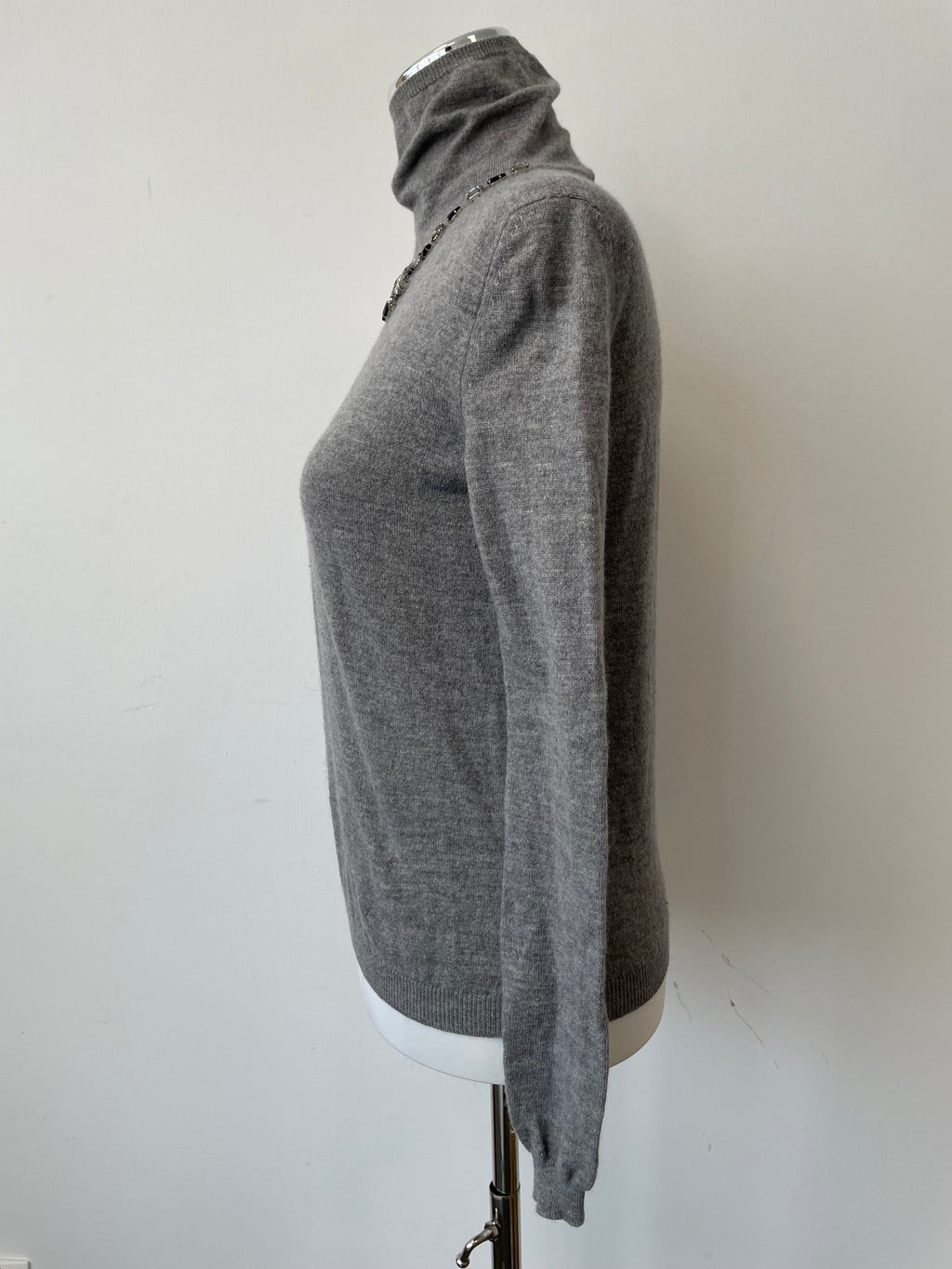 Blue Grey Embellished Turtleneck Jumper Wool Cashmere EU 36 Very Good