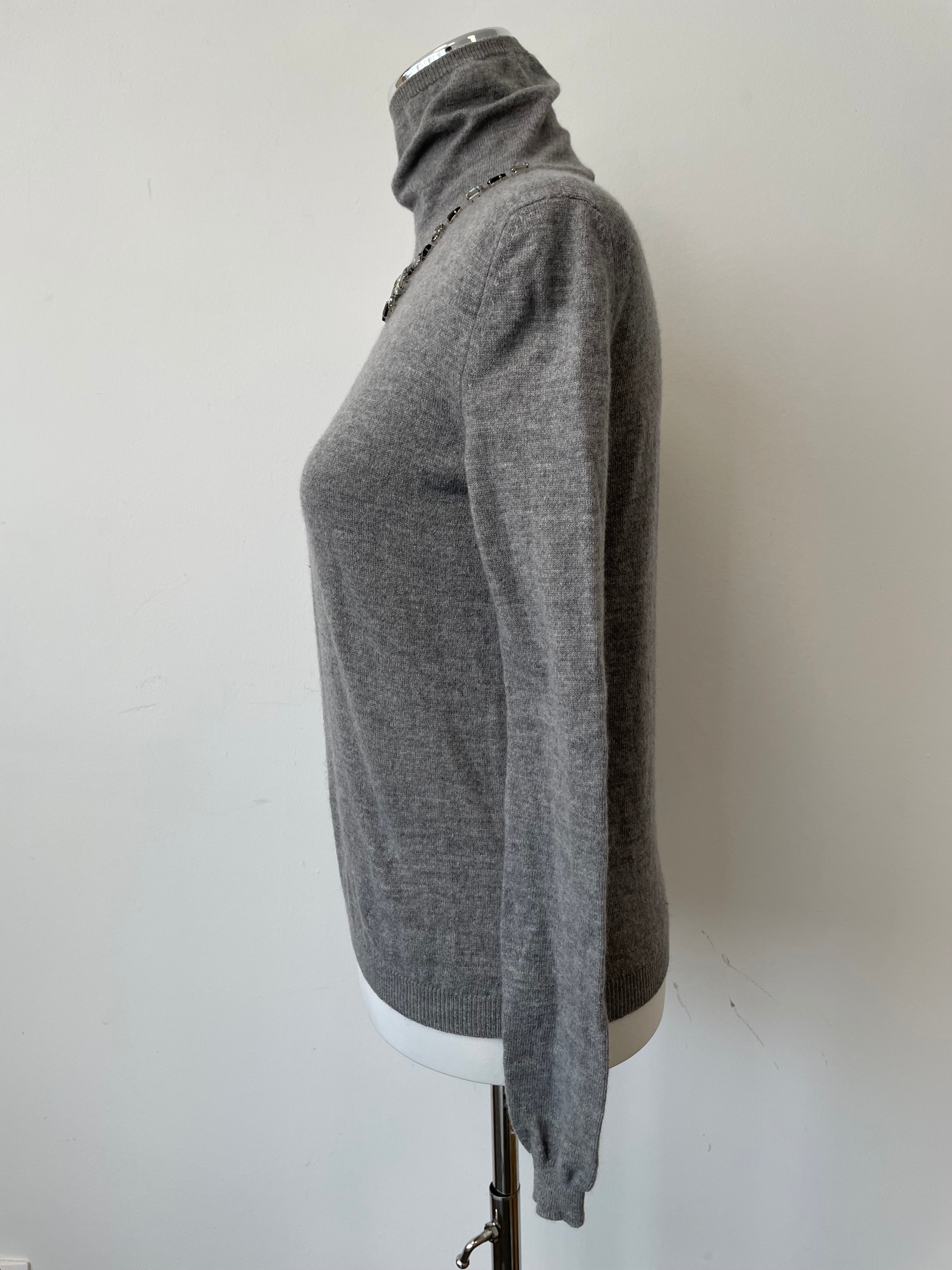 Blue Grey Embellished Turtleneck Jumper Wool Cashmere EU 36 Very Good
