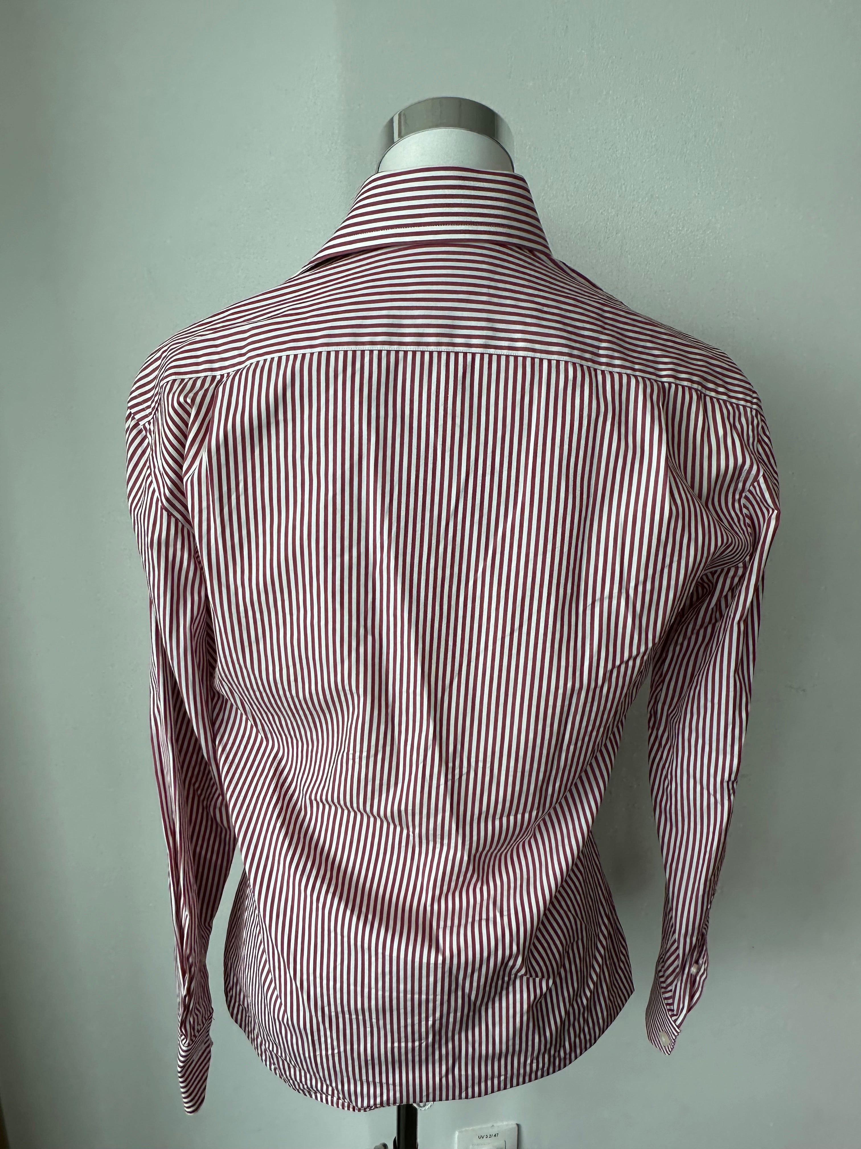 Sacoor Brothers Men’s Shirt 39 (15½) Red/White Stripes Classic Fit Good
