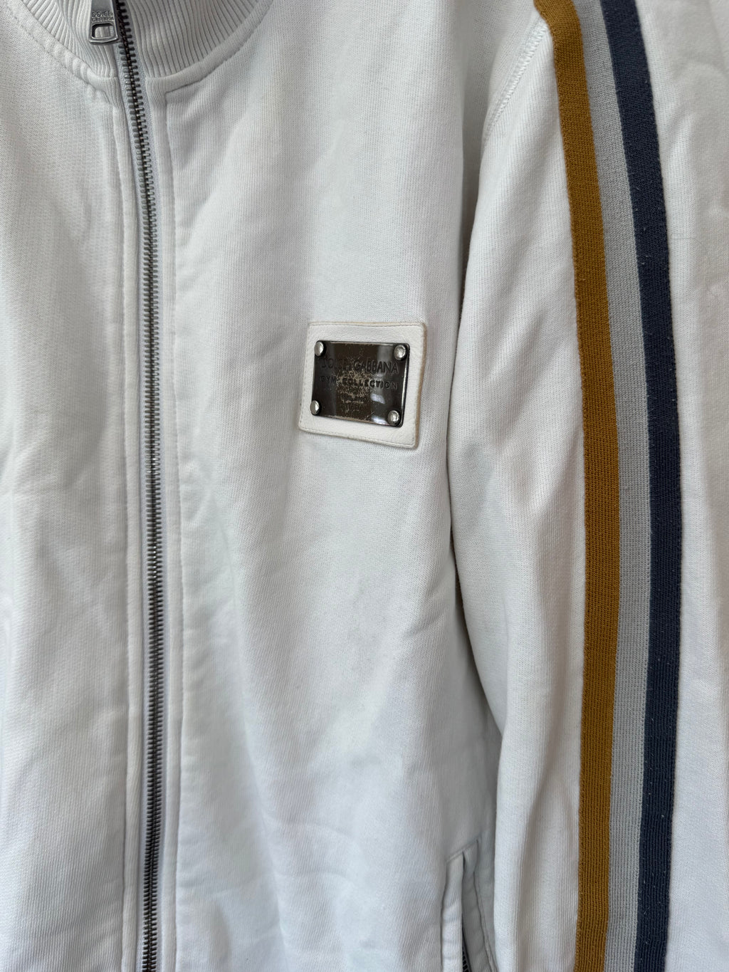 Dolce & Gabbana Track Jacket – Weiß/Braun/Blau, Gr. 50, Zustand: Stark gebraucht