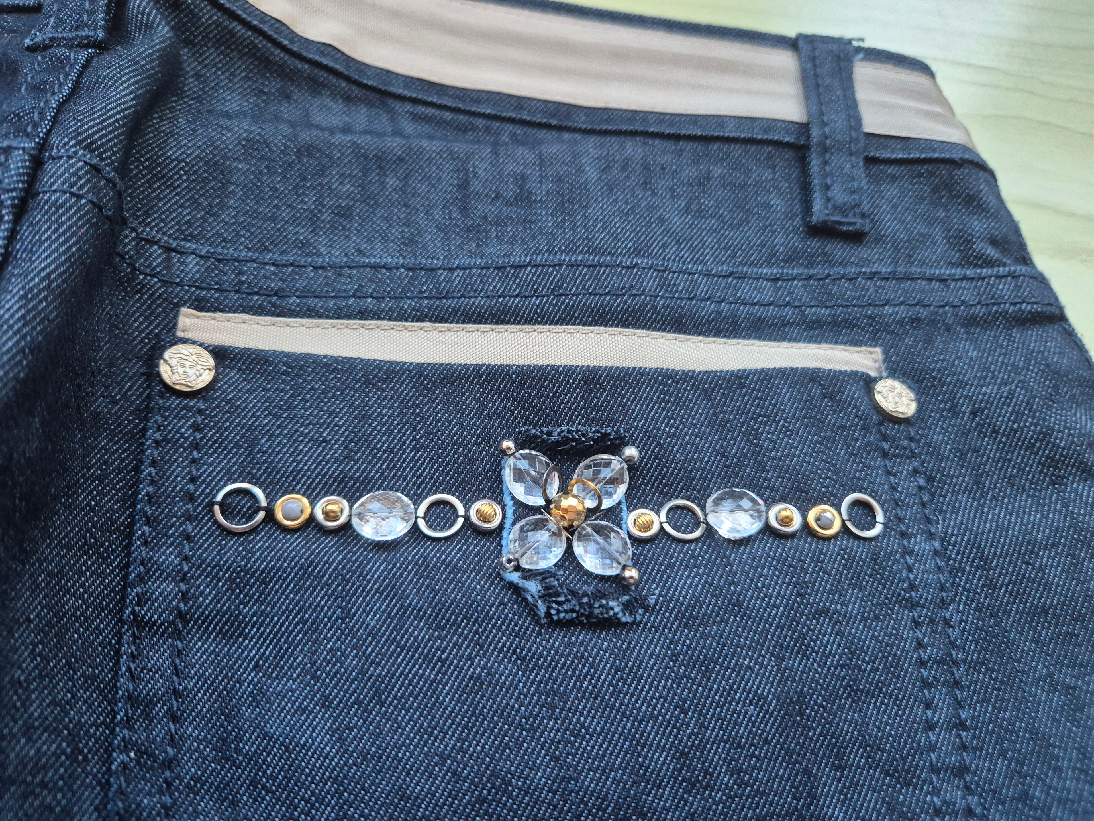 Versace Jeans Couture Kristall-Jeans – Dunkelblau, Größe 26, Wie Neu