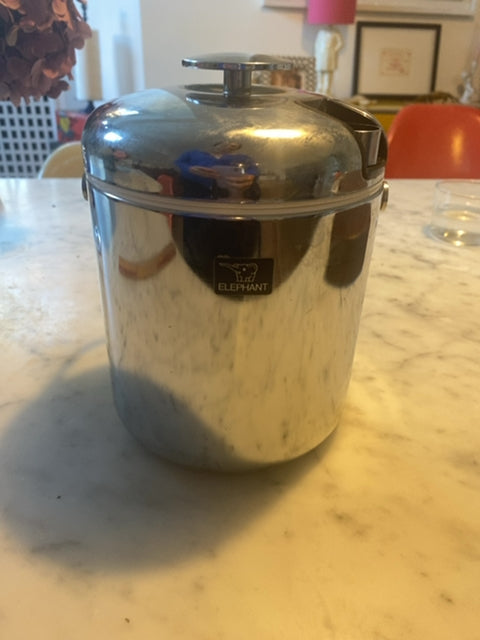 Vintage ELEPHANT Stainless Ice Bucket 1.5L w/ Tongs Silver Good Condition